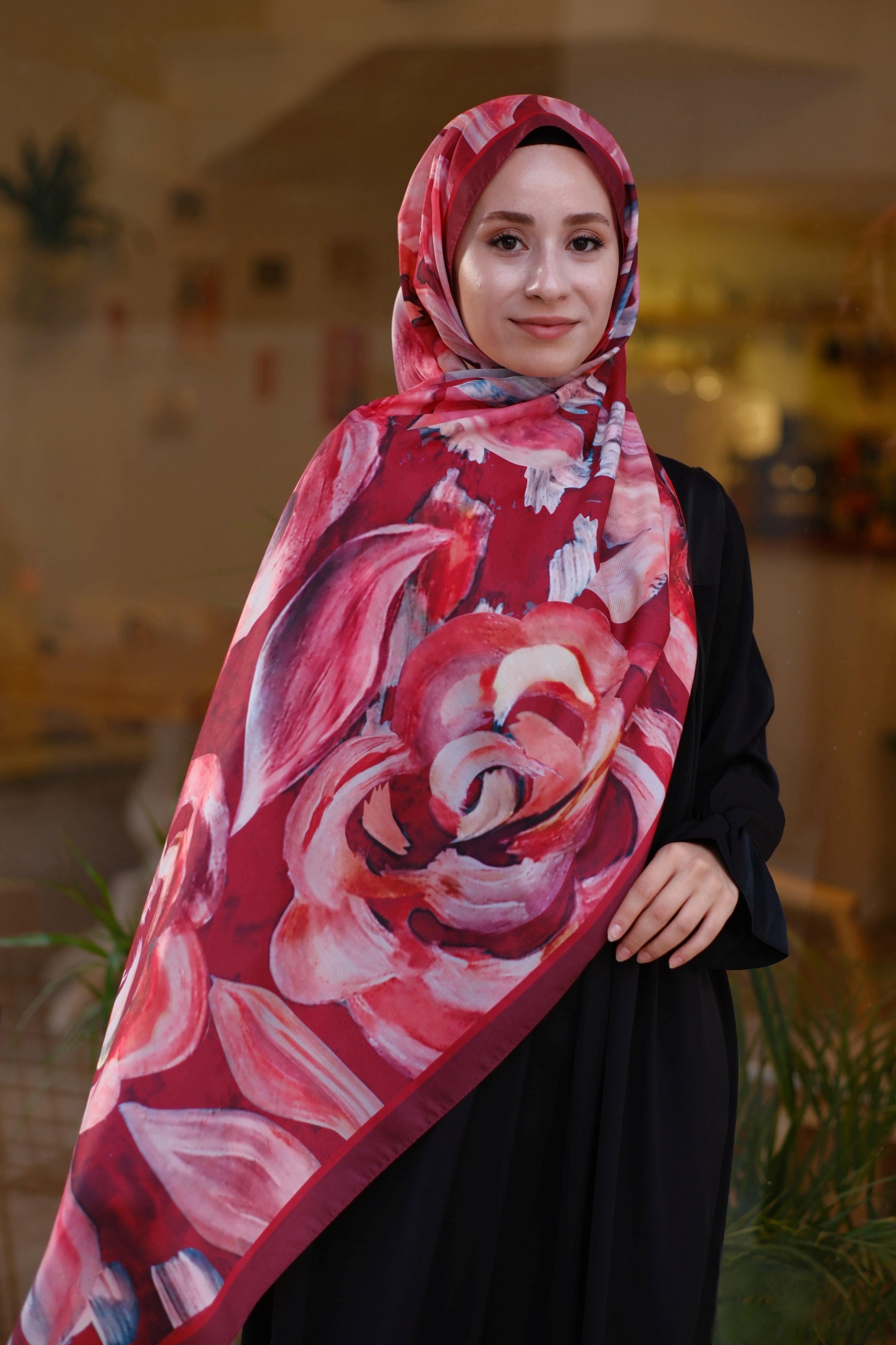 Gül Desenli Şal BORDO