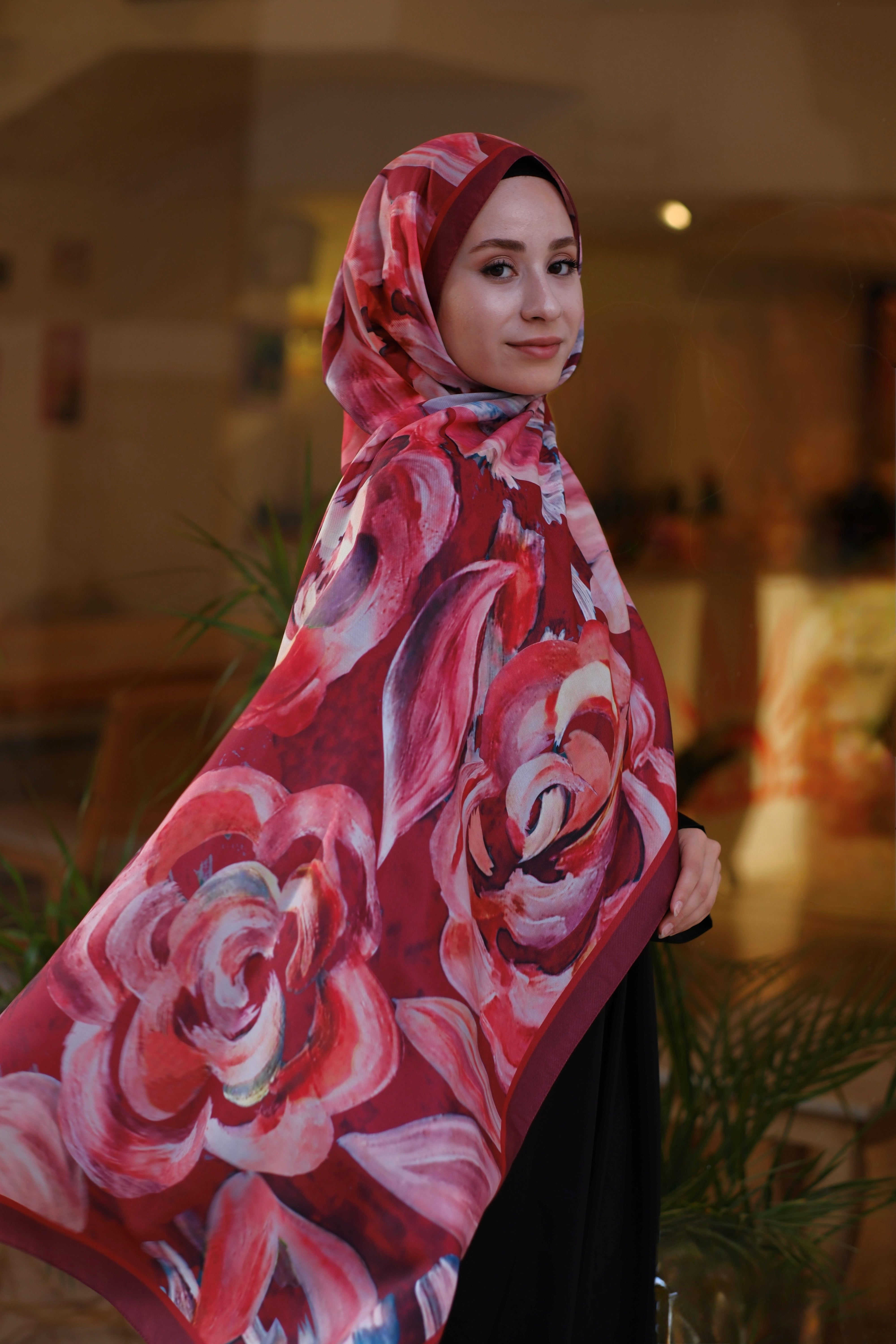 Gül Desenli Şal BORDO