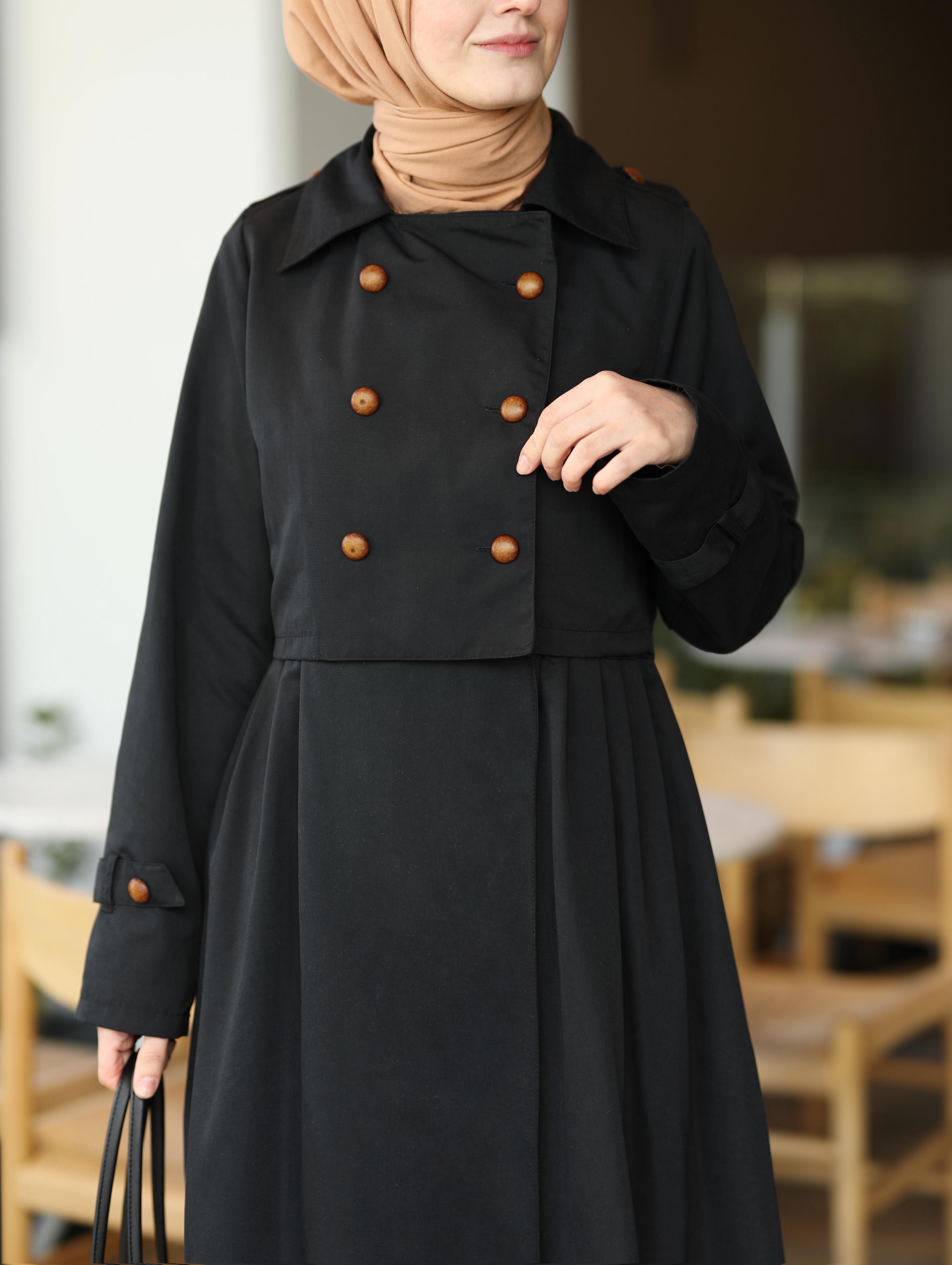 Jileli Trençkot SİYAH