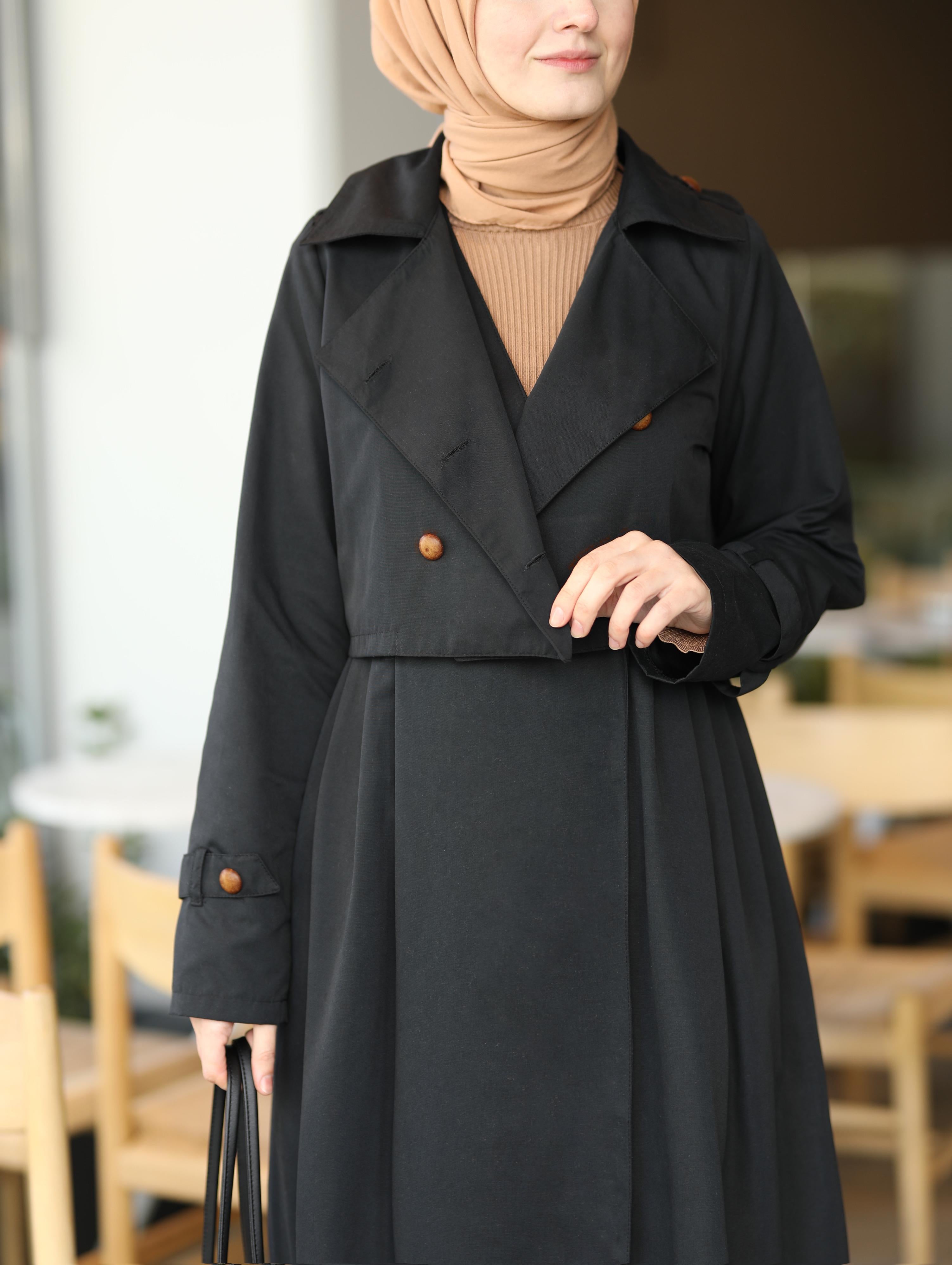 Jileli Trençkot SİYAH