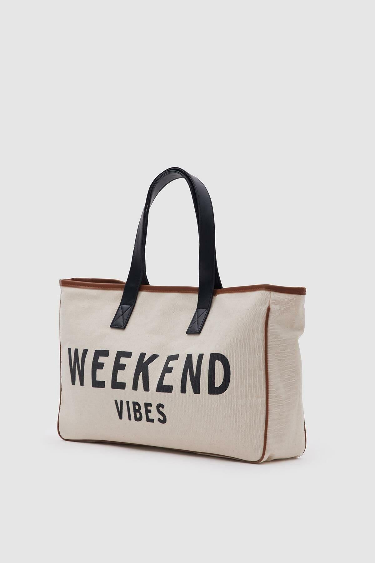 Kanvas Kumaş Bigger Shopper Weekend Çanta KREM