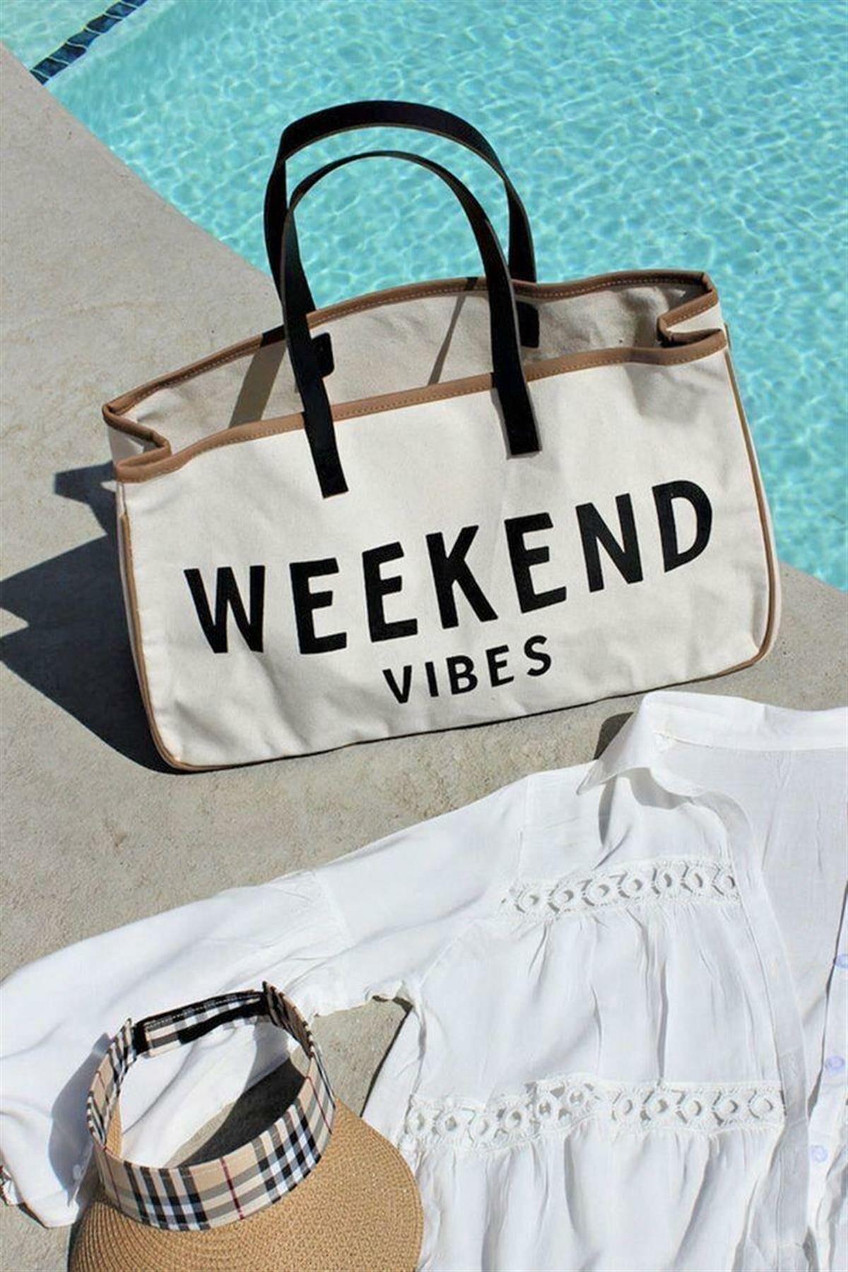 Kanvas Kumaş Bigger Shopper Weekend Çanta KREM