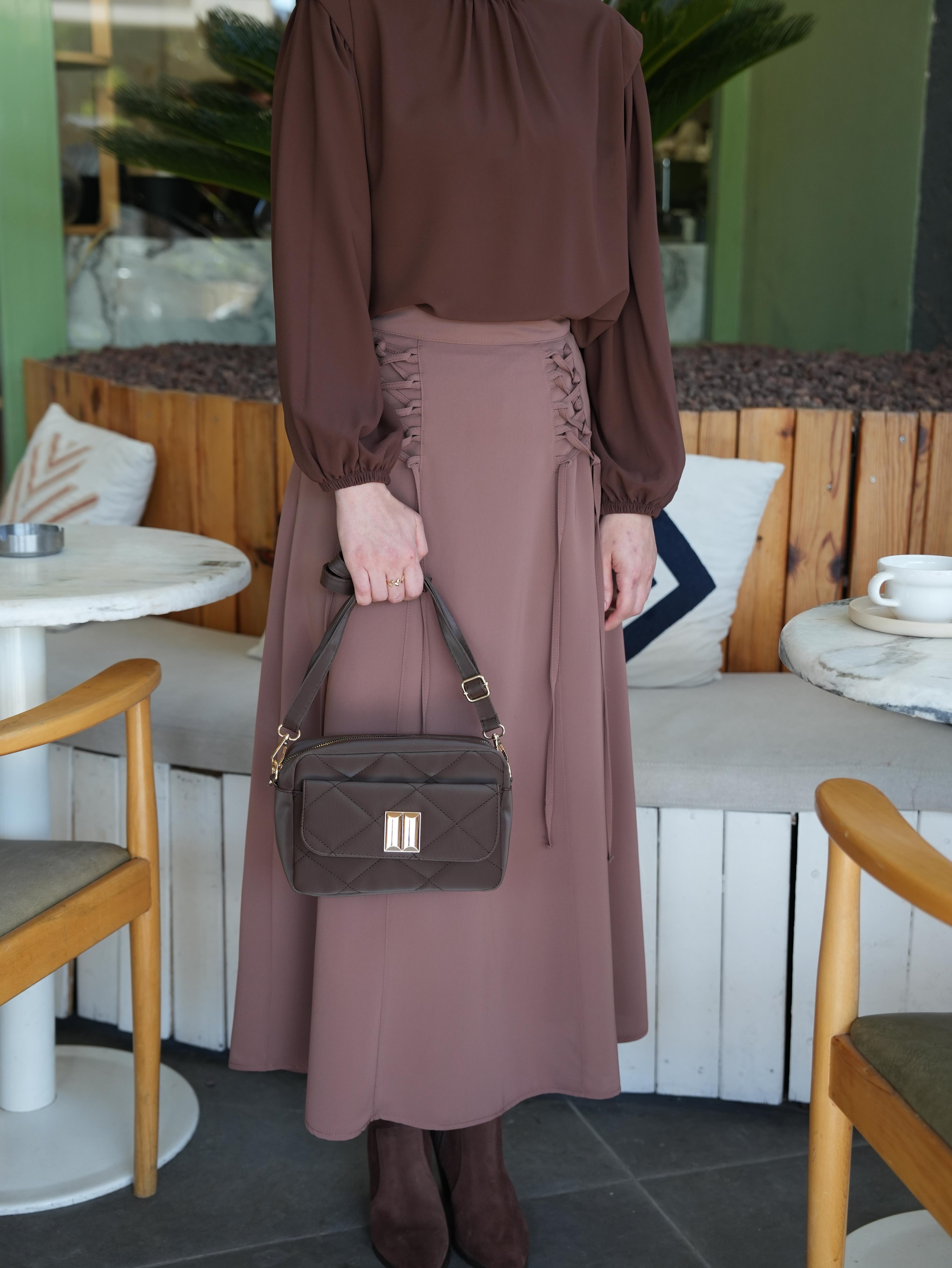 Kapitone Çapraz Çanta Kahverengi