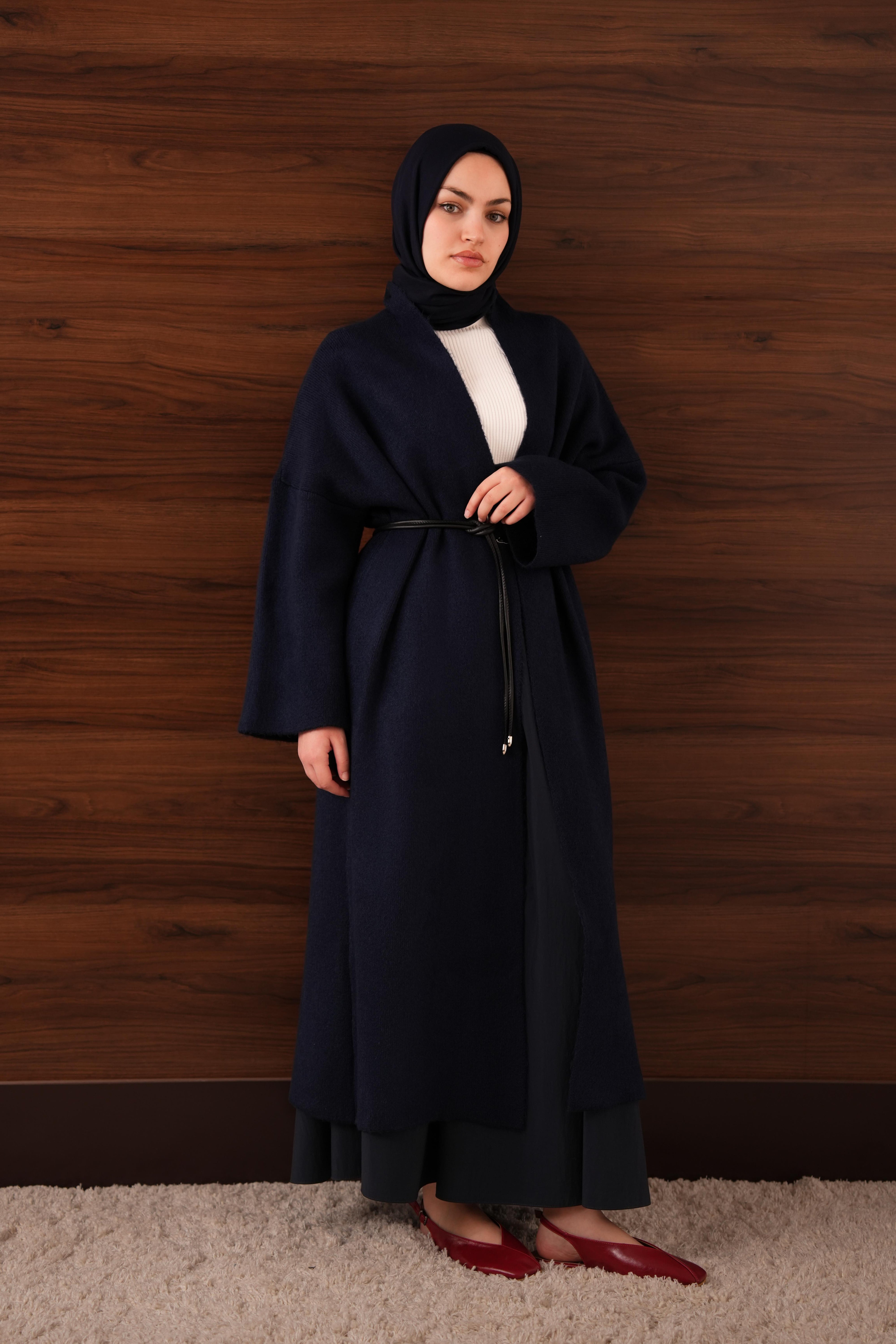 Kaşmir Dokulu Uzun Hırka Lacivert