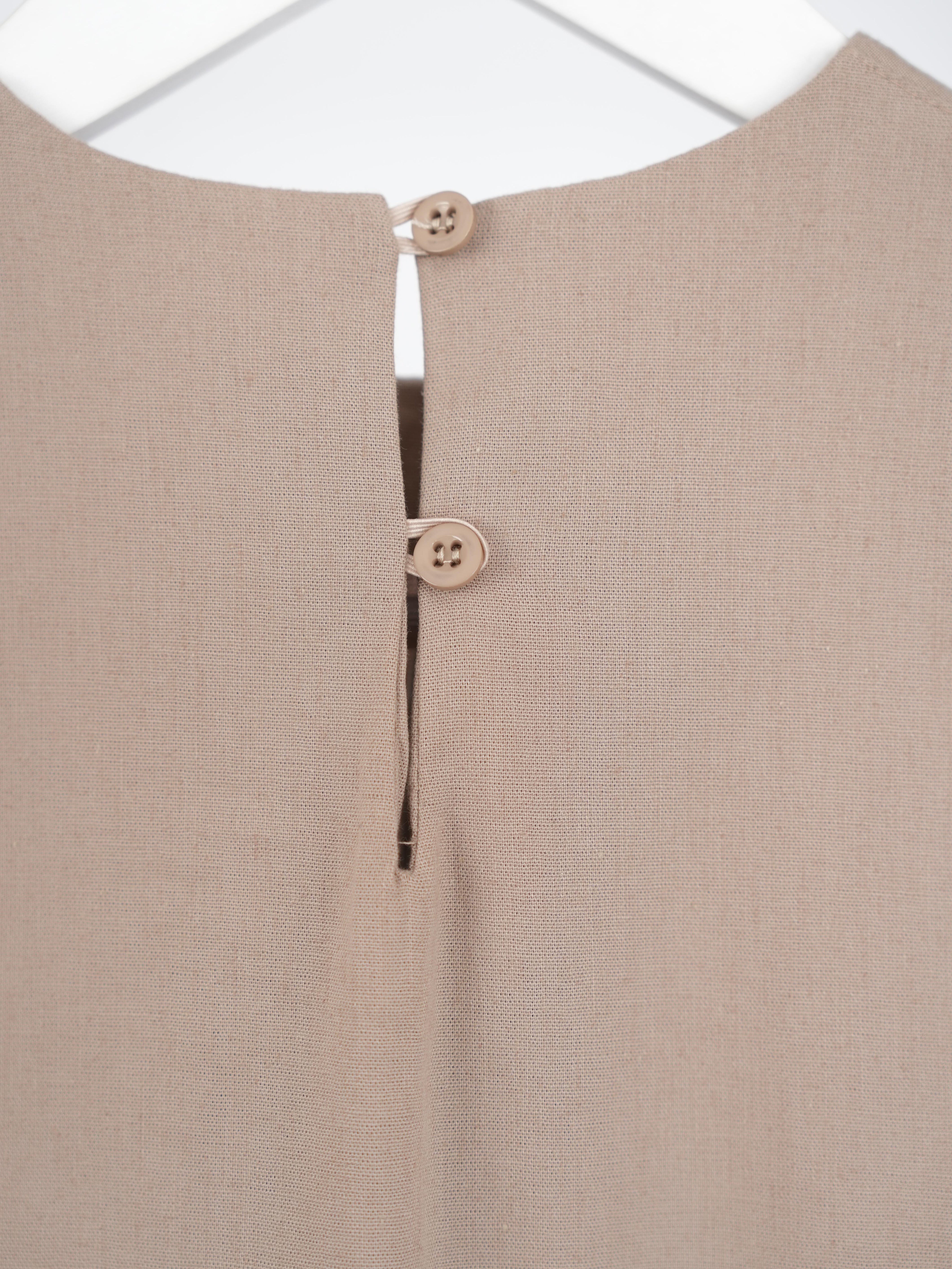 Pamuk Keten Kolsuz Elbise BEJ