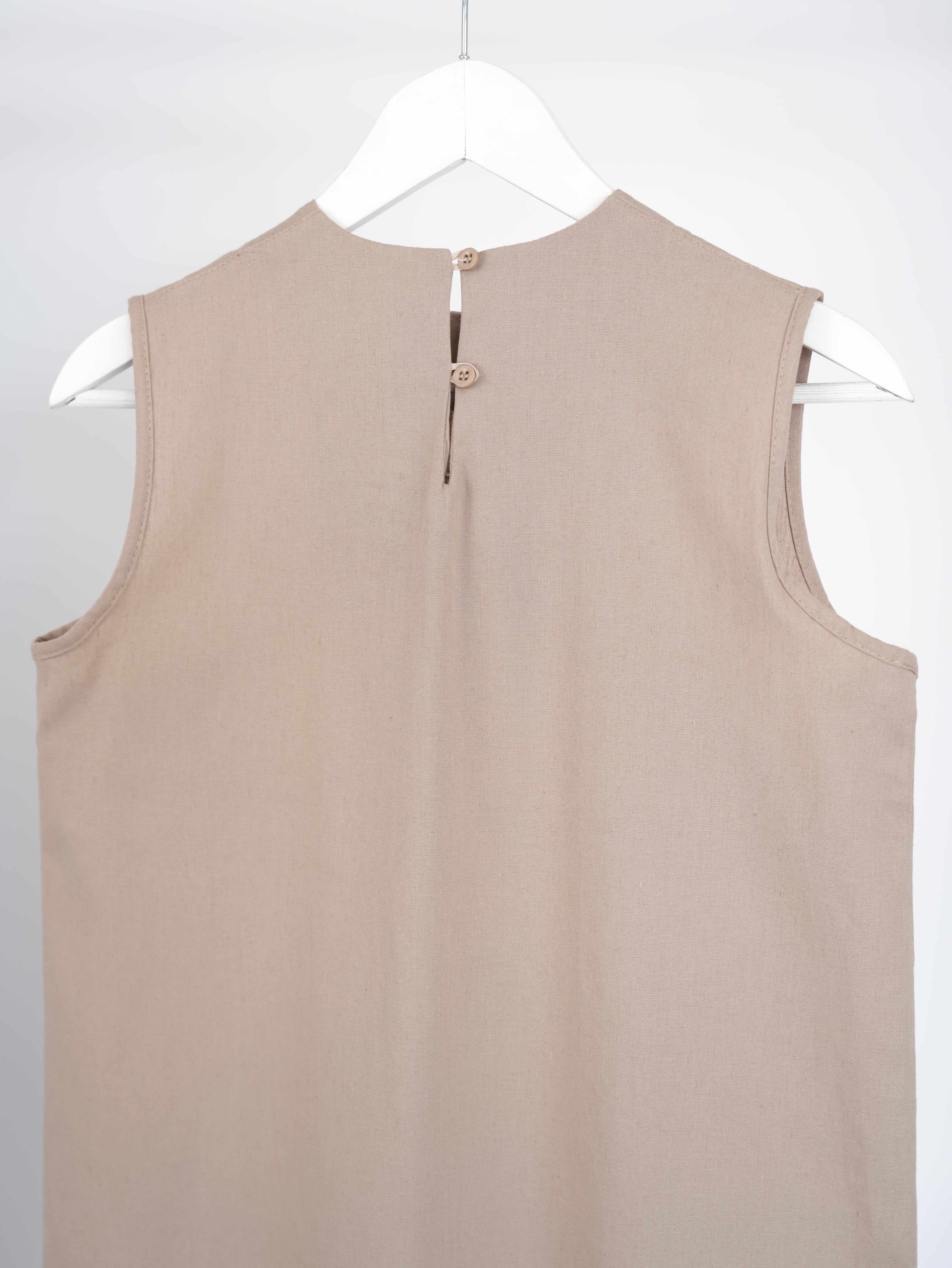 Pamuk Keten Kolsuz Elbise BEJ