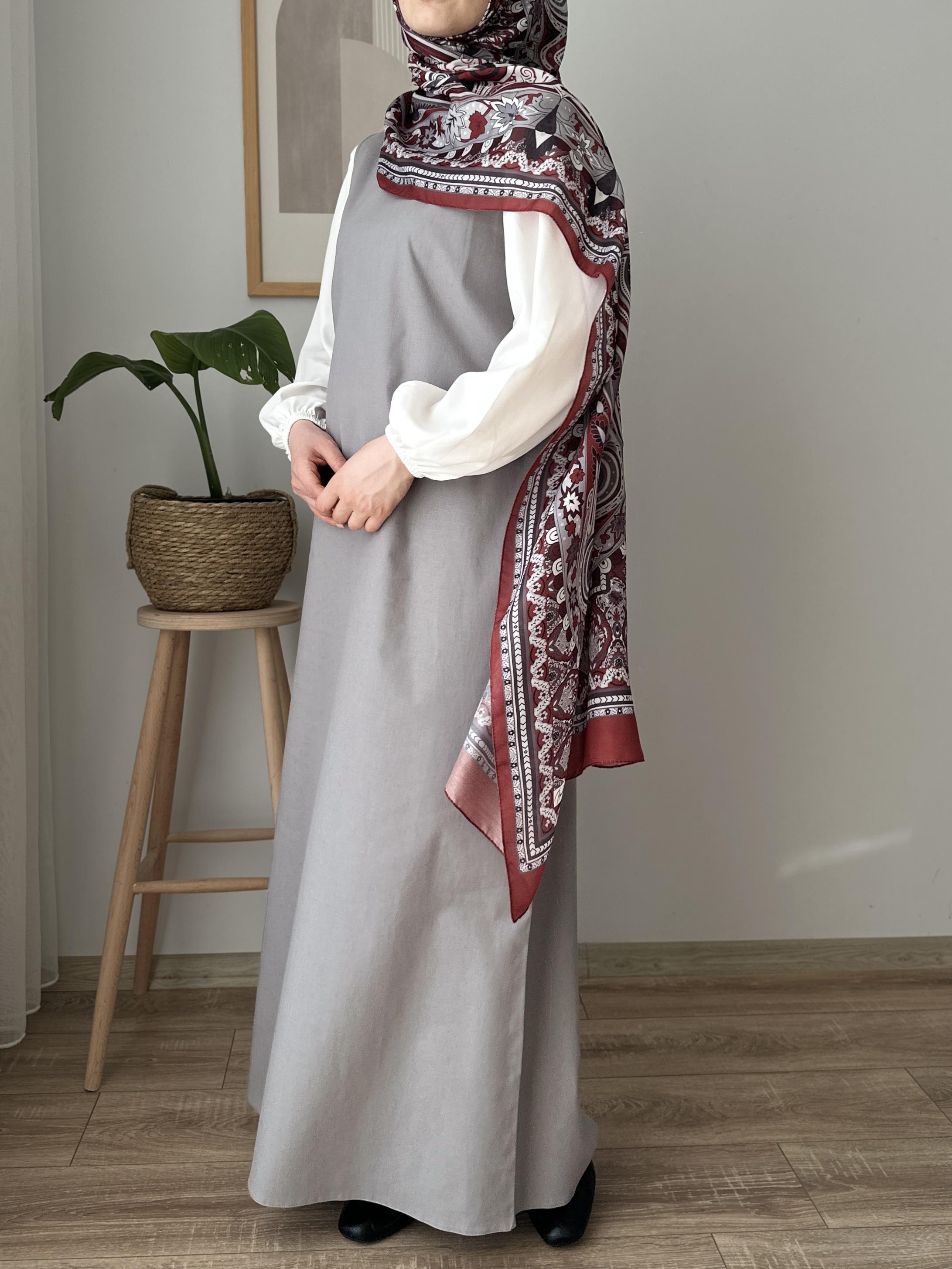 Pamuk Keten Kolsuz Elbise GRİ