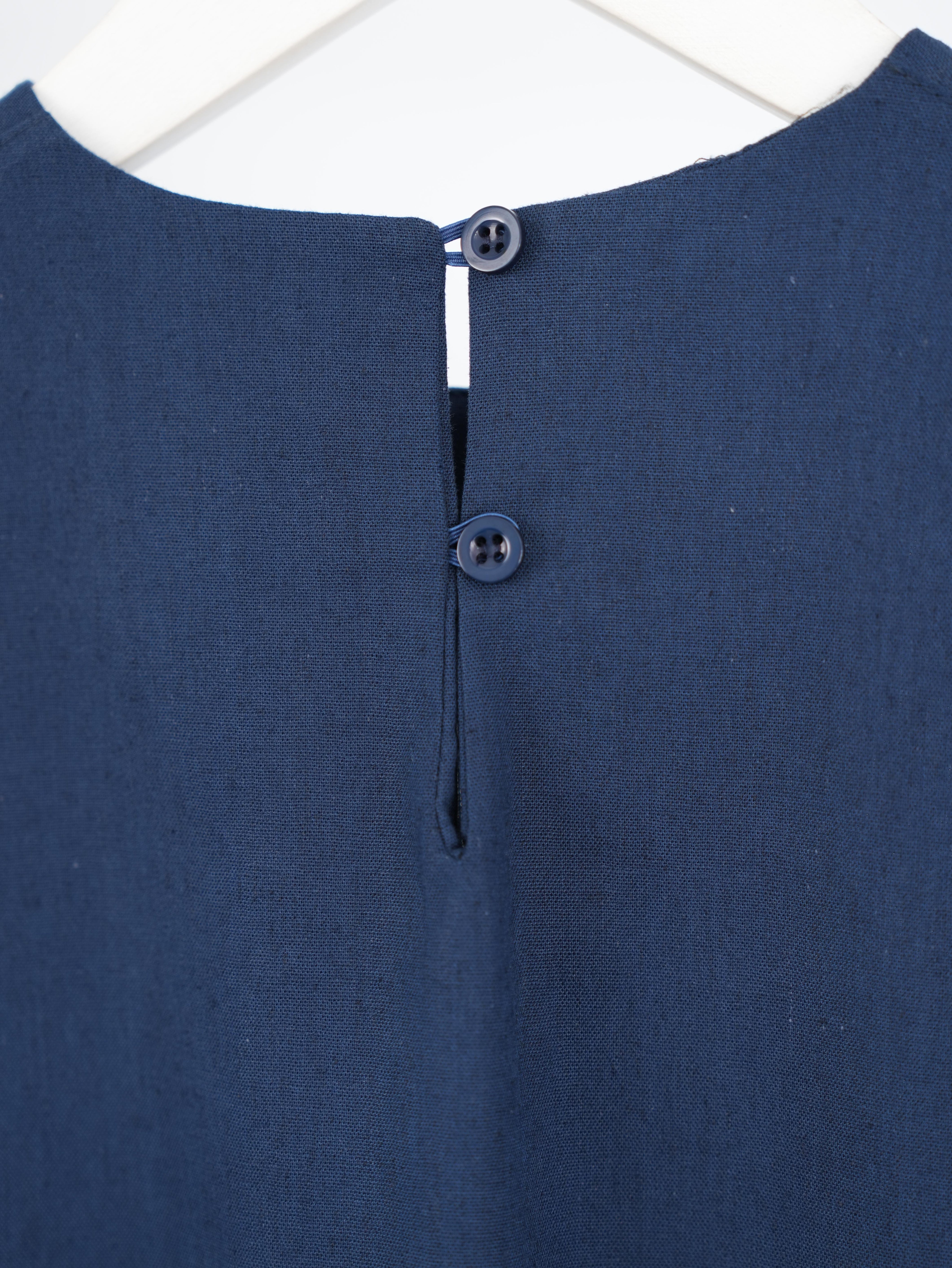 Pamuk Keten Kolsuz Elbise LACİVERT