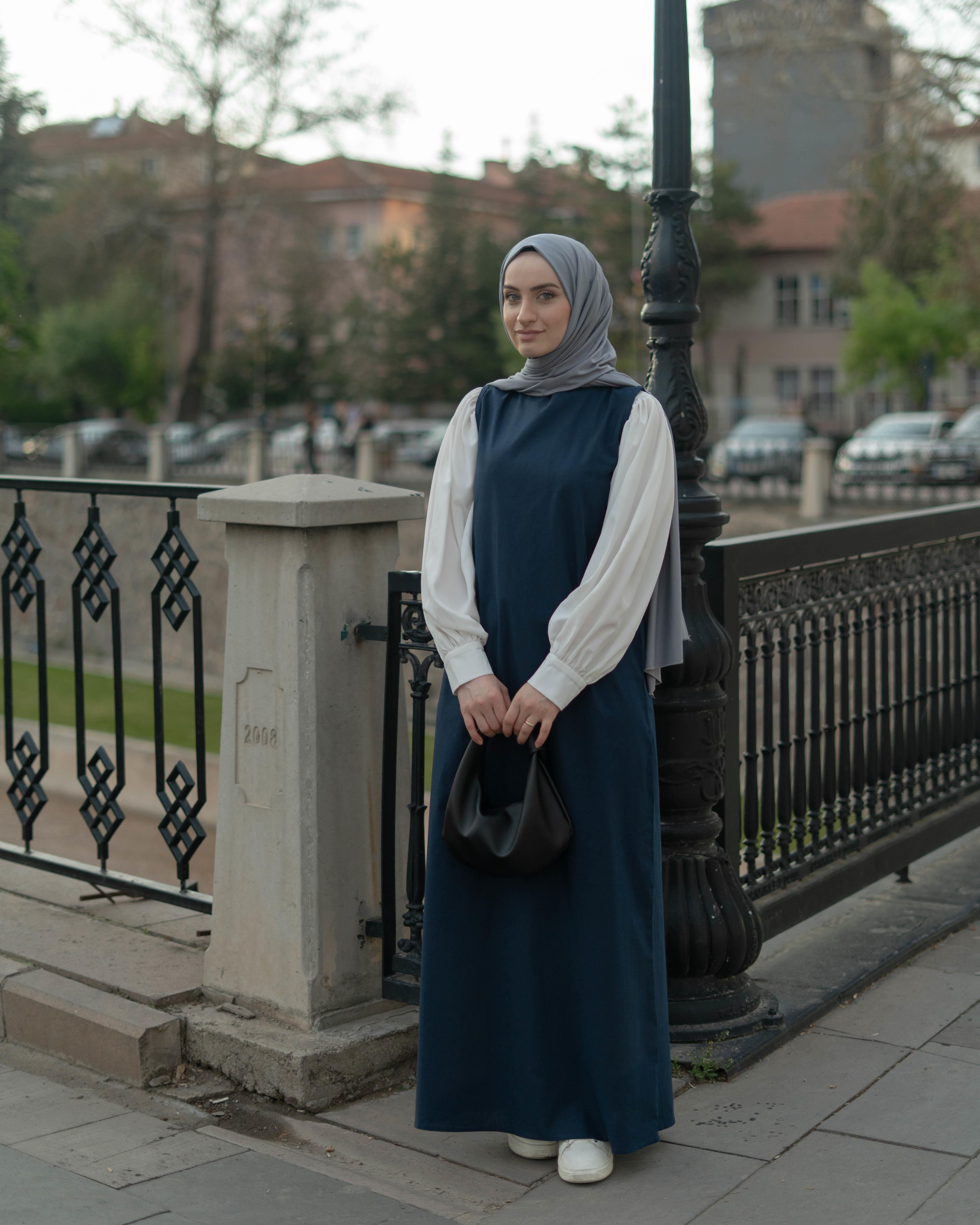 Pamuk Keten Kolsuz Elbise LACİVERT