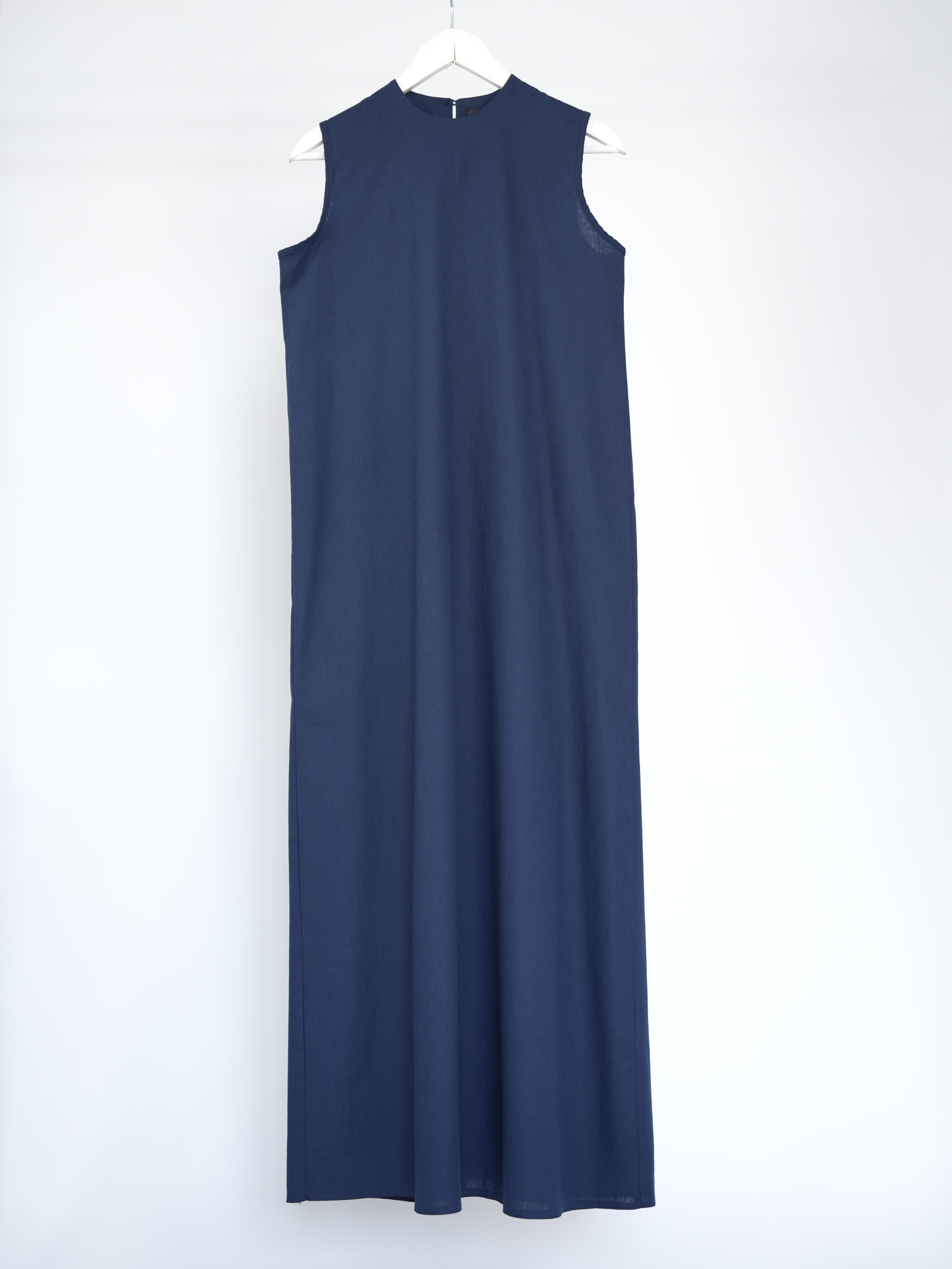 Pamuk Keten Kolsuz Elbise LACİVERT