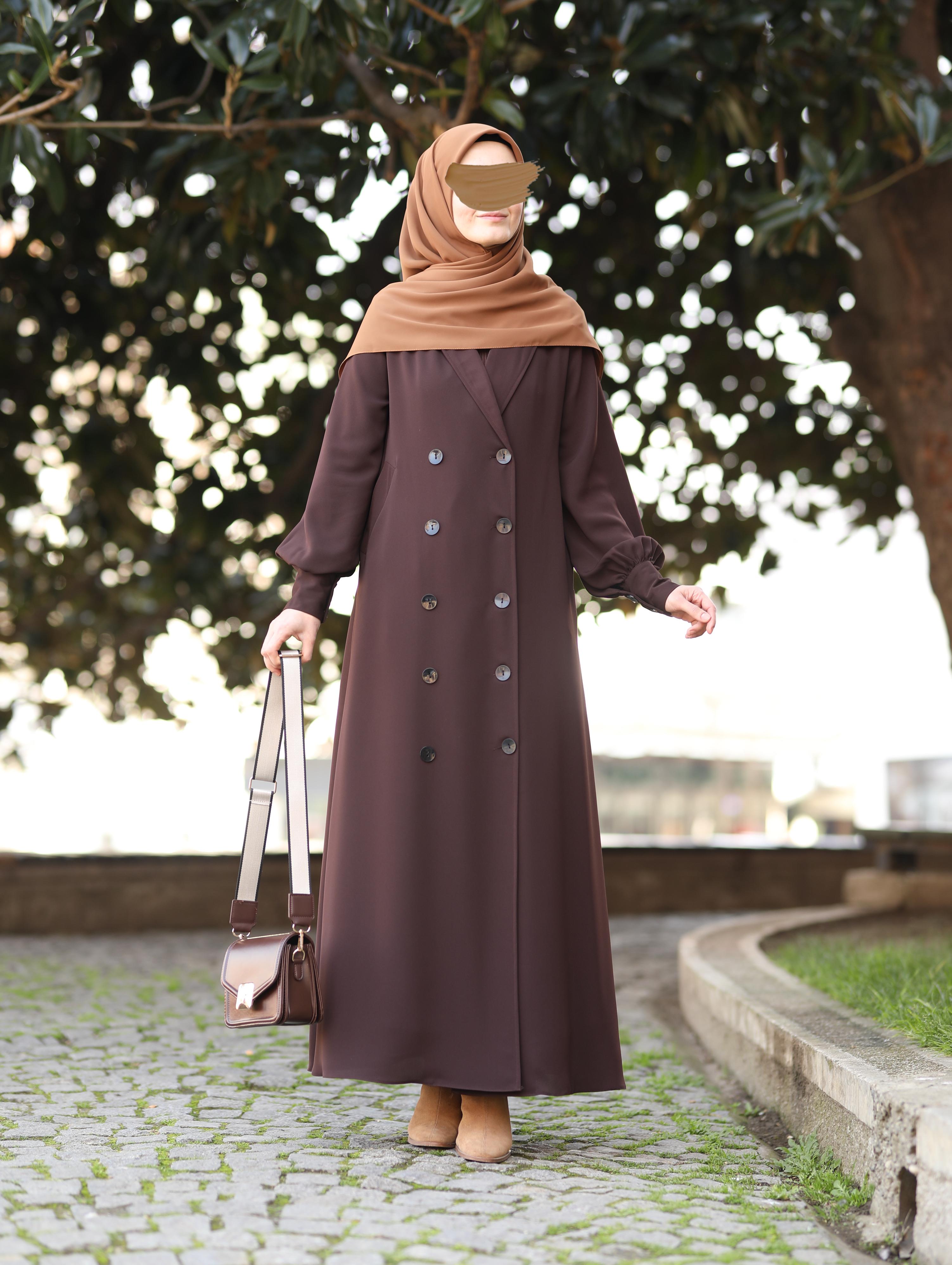 Manşetli Kruvaze Trench KAHVERENGİ