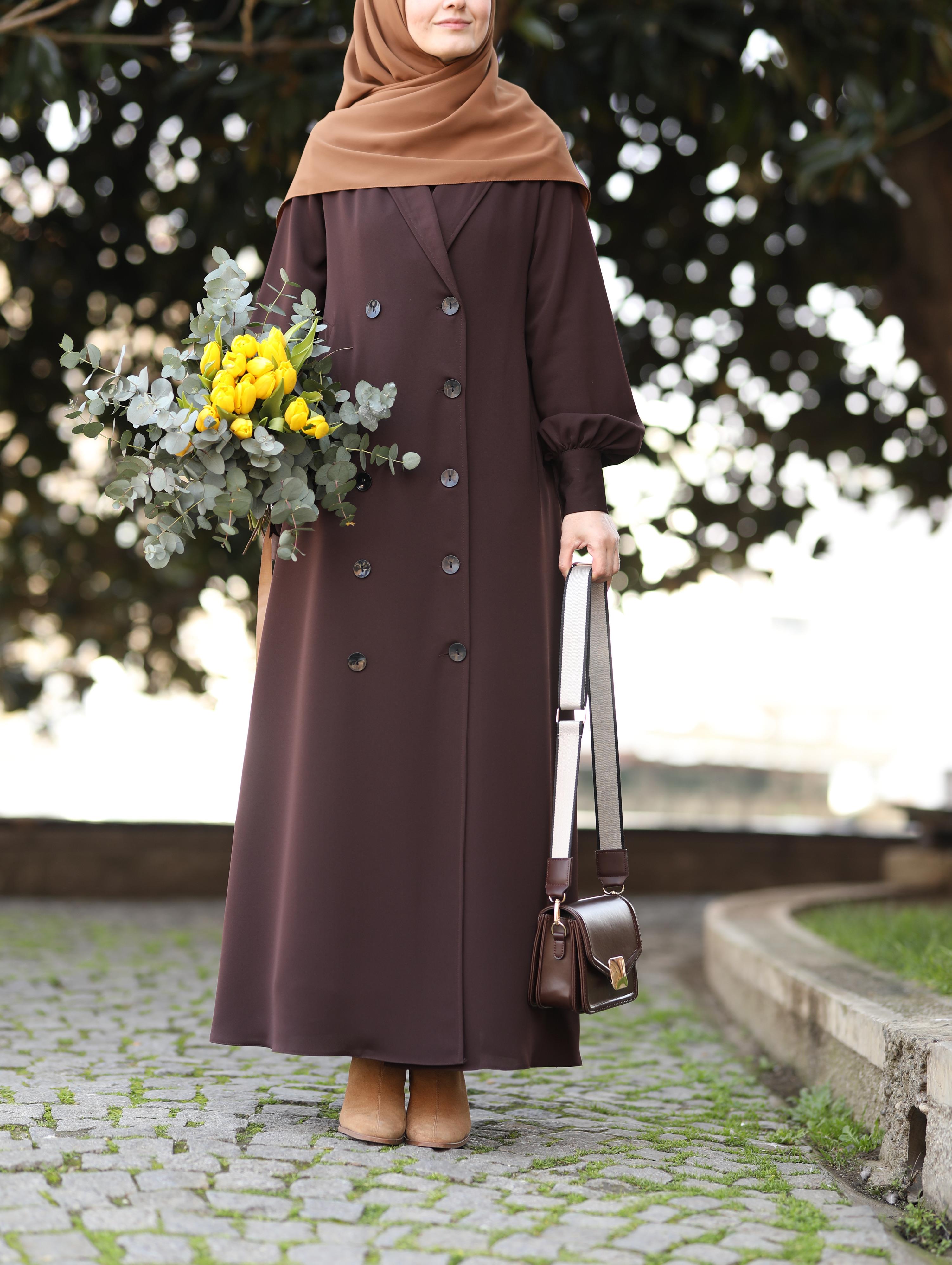 Manşetli Kruvaze Trench KAHVERENGİ