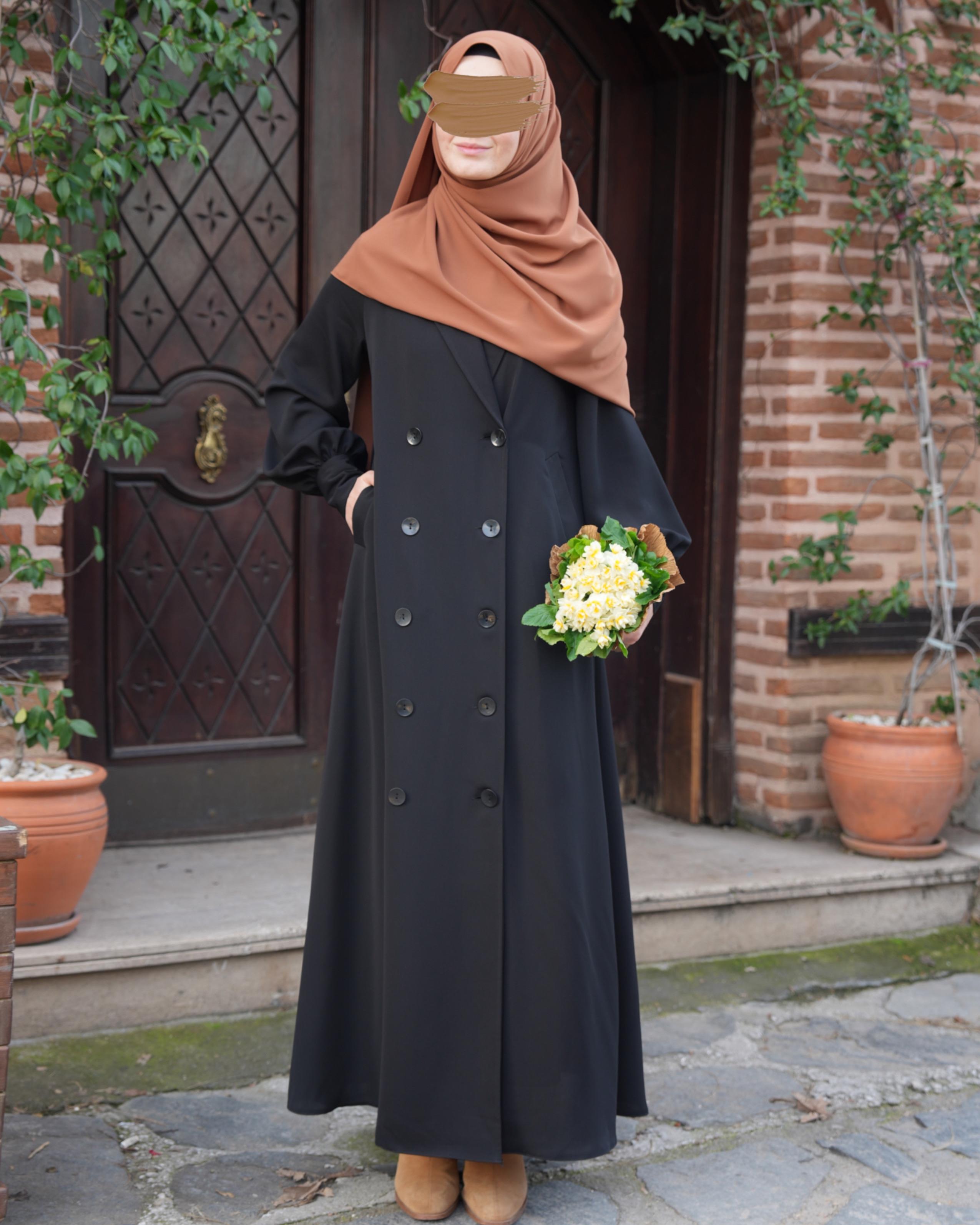 Manşetli Kruvaze Trench Siyah