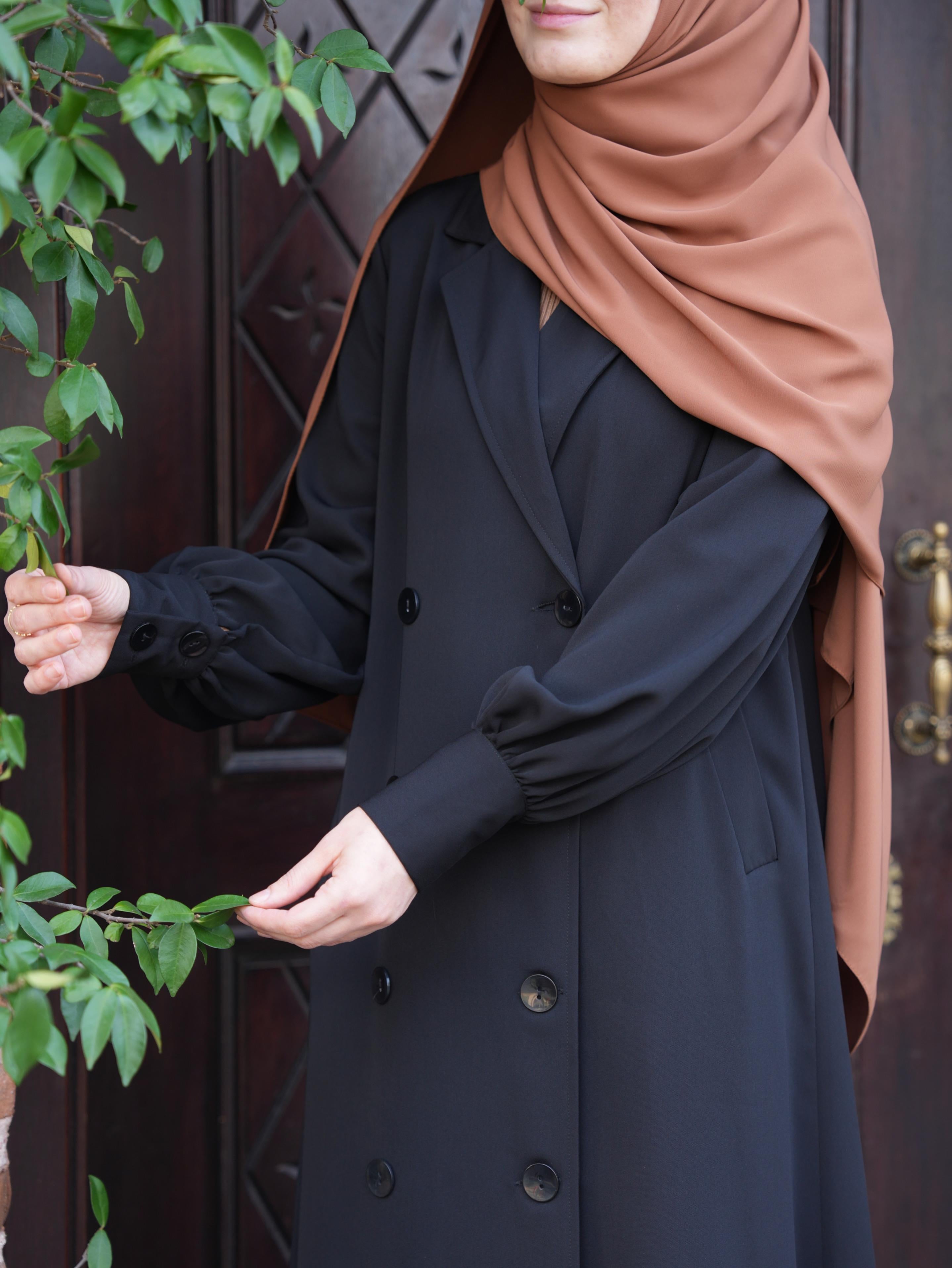 Manşetli Kruvaze Trench Siyah