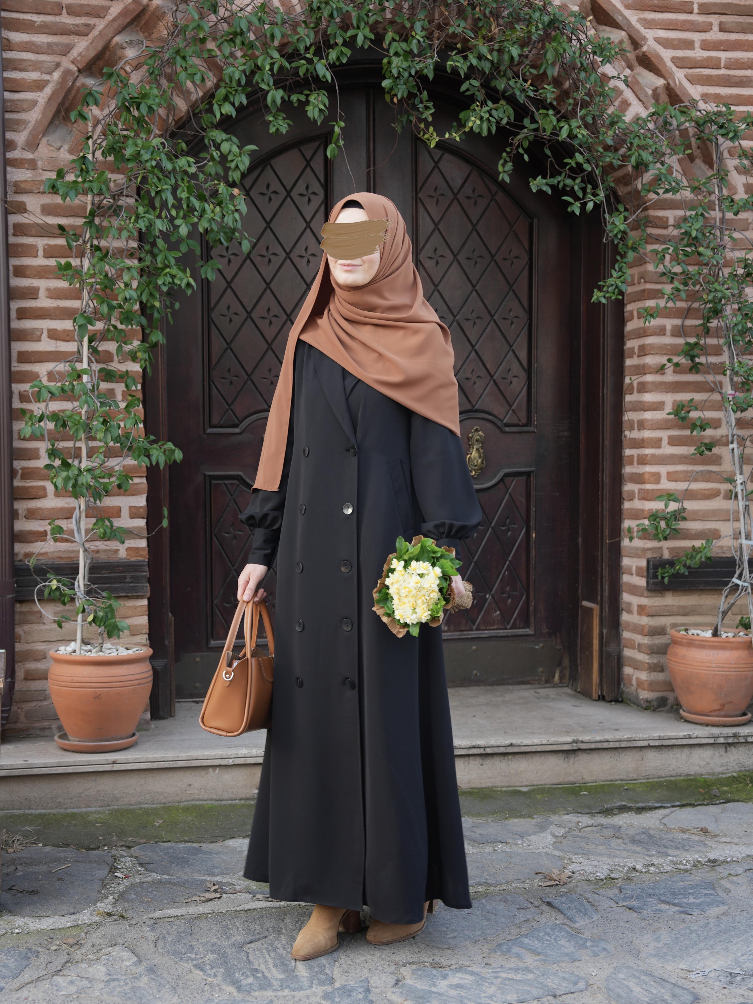 Manşetli Kruvaze Trench Siyah