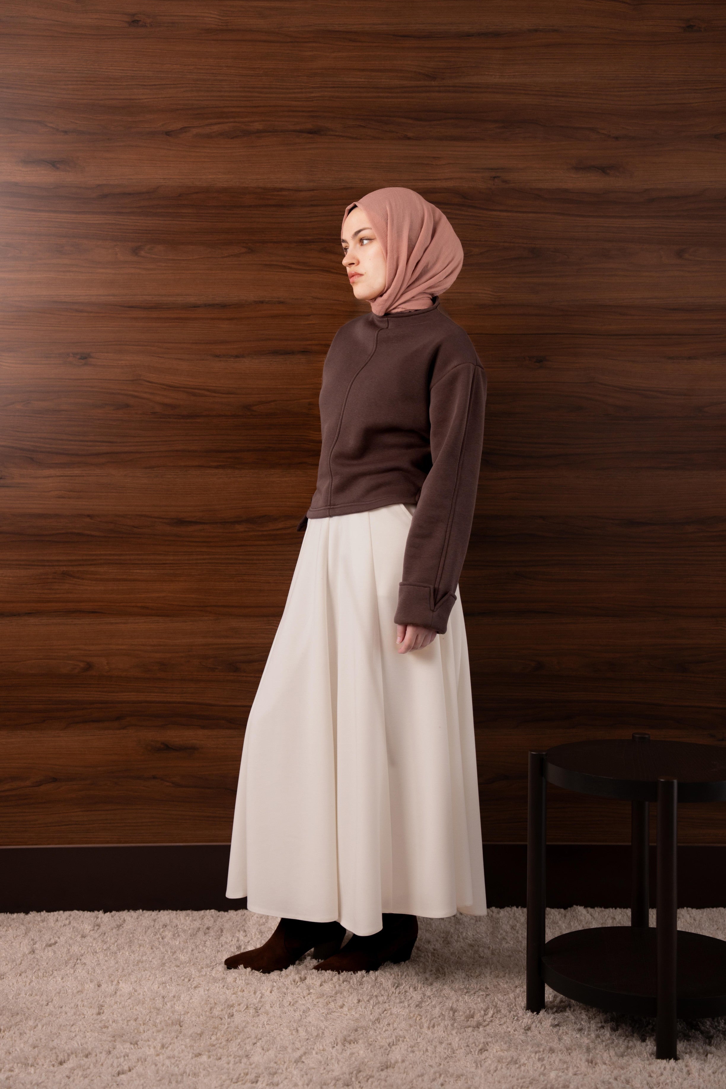 Manşetli Yırtmaç Detaylı Sweatshirt KAHVERENGİ