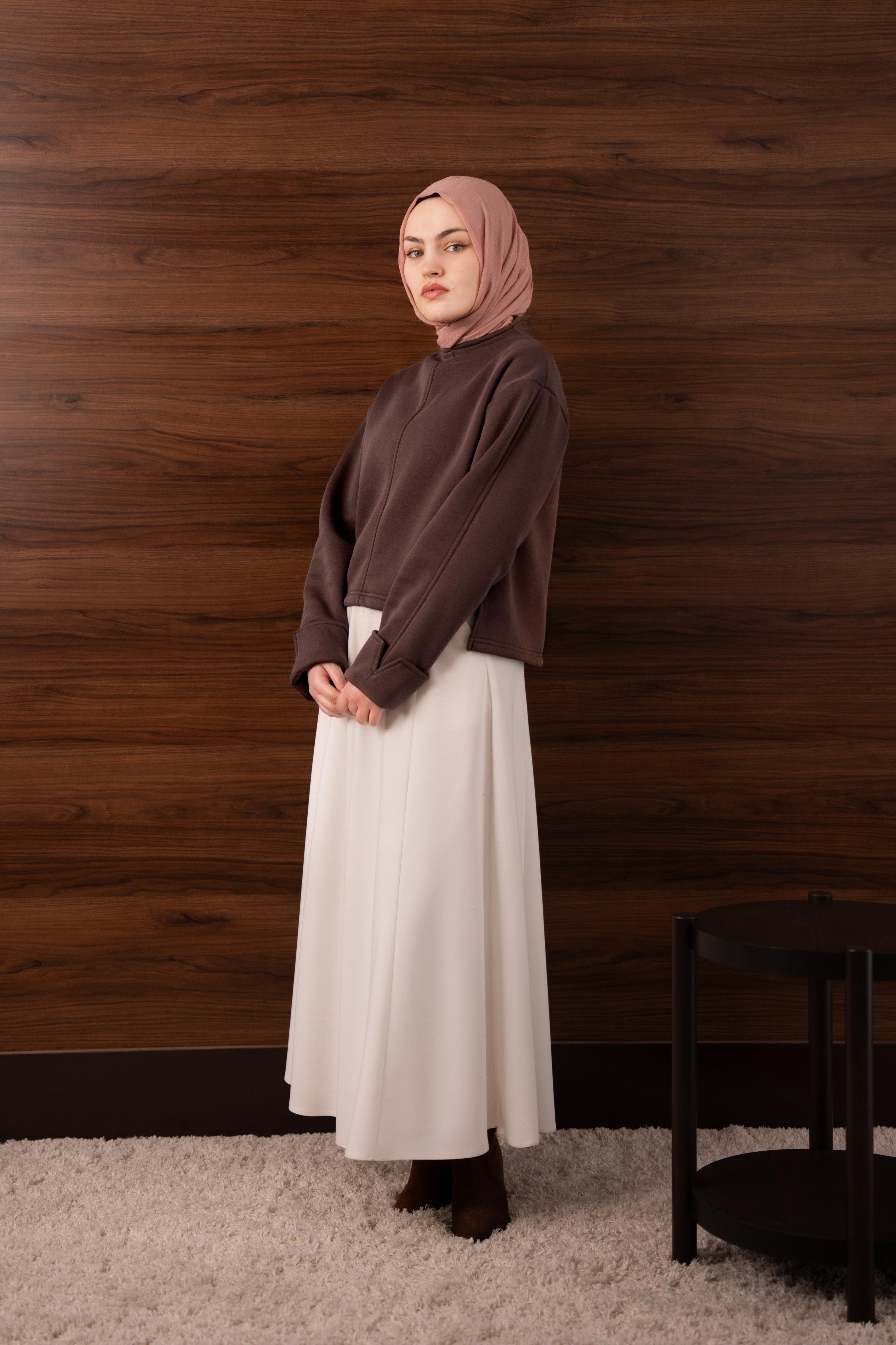 Manşetli Yırtmaç Detaylı Sweatshirt KAHVERENGİ