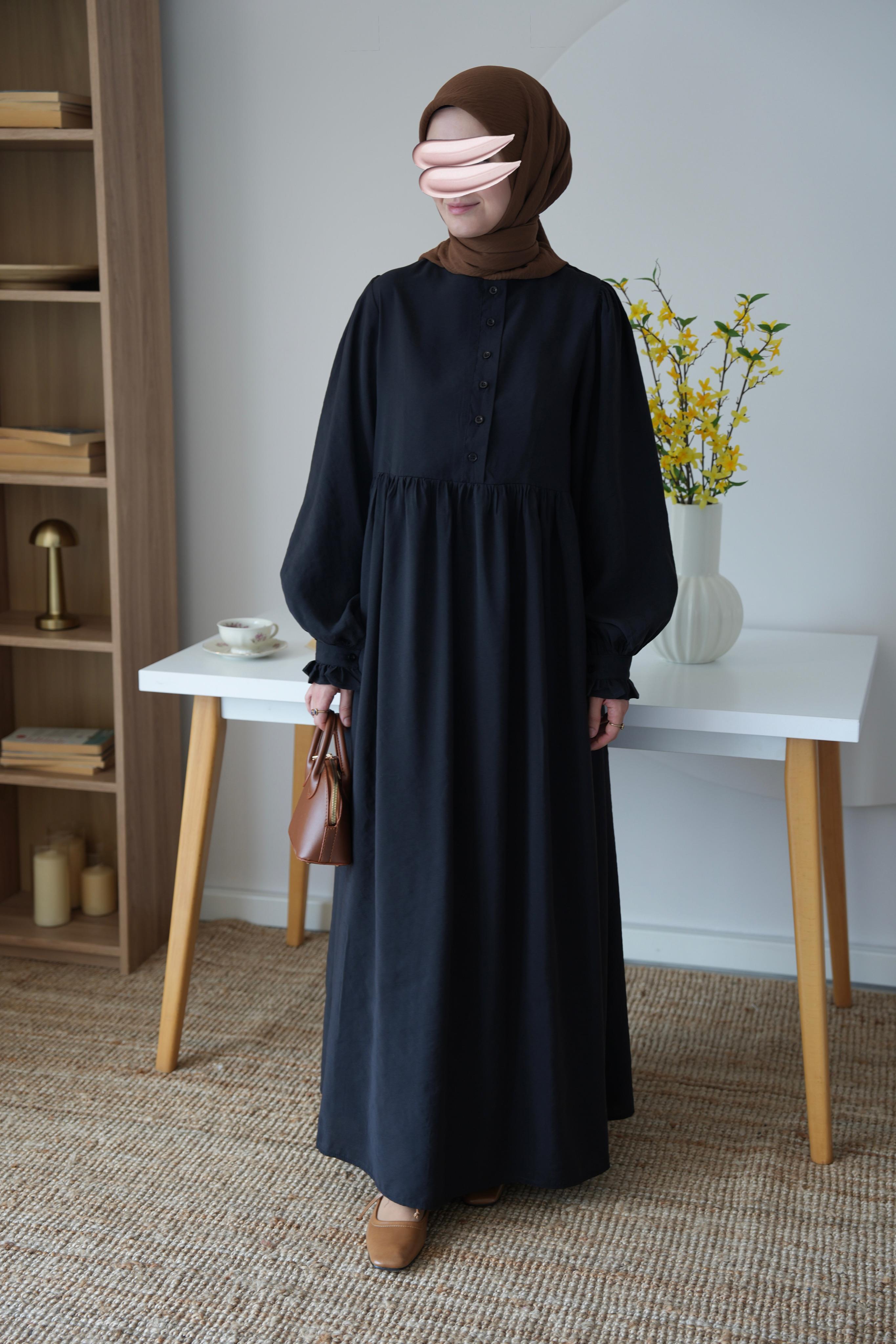 Modal Büzgülü Elbise SİYAH