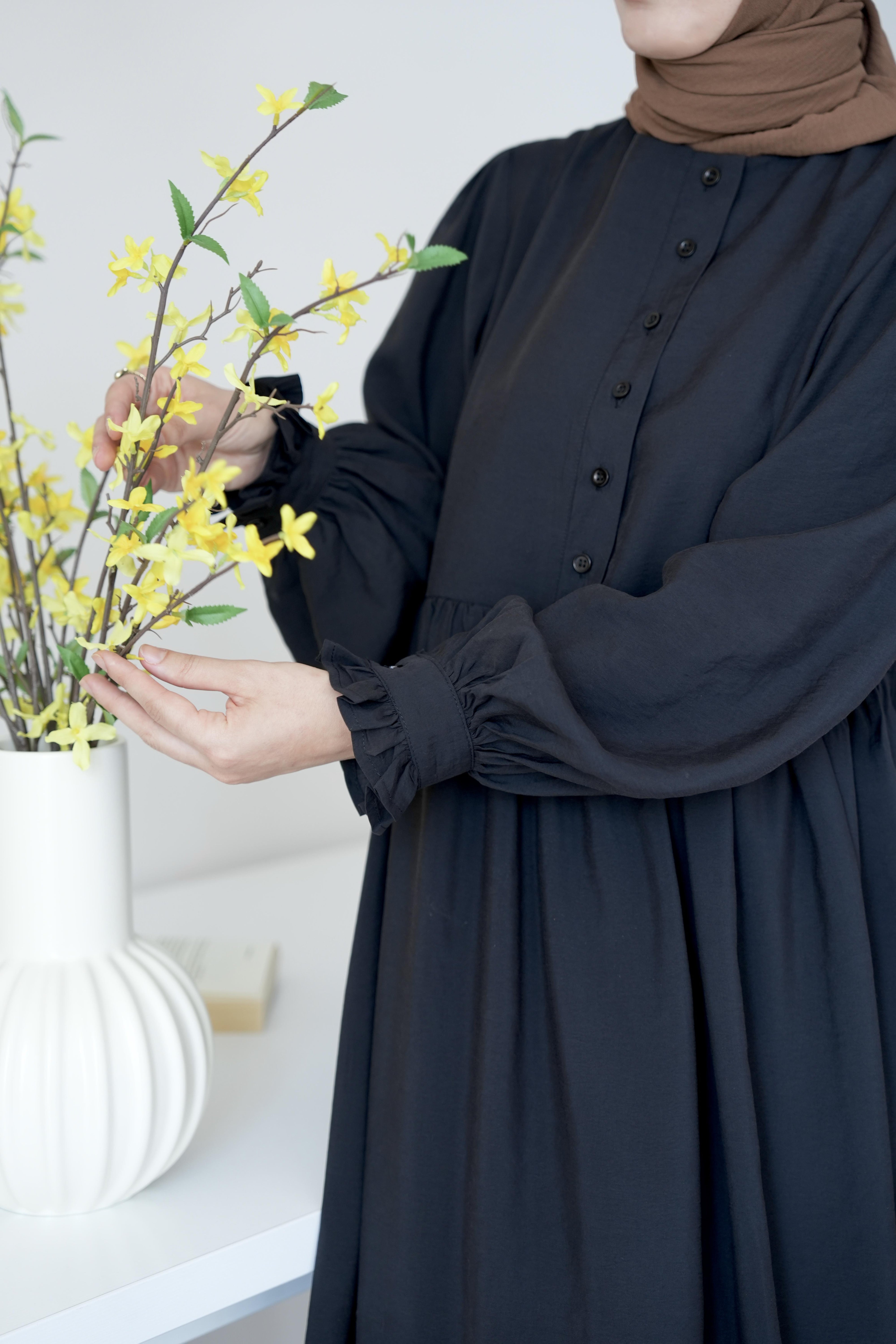 Modal Büzgülü Elbise SİYAH