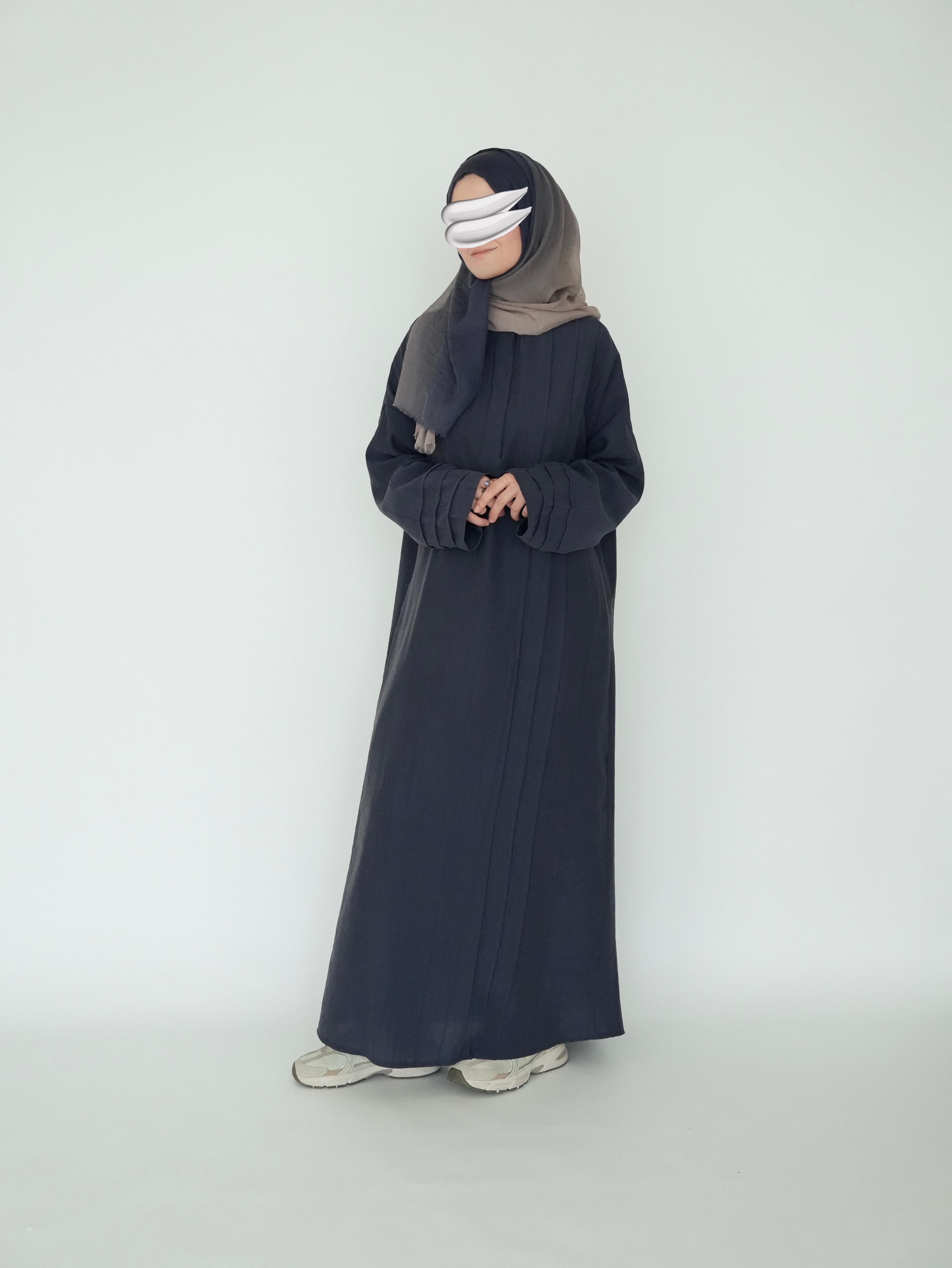 Nisa Nervürlü Elbise Lacivert