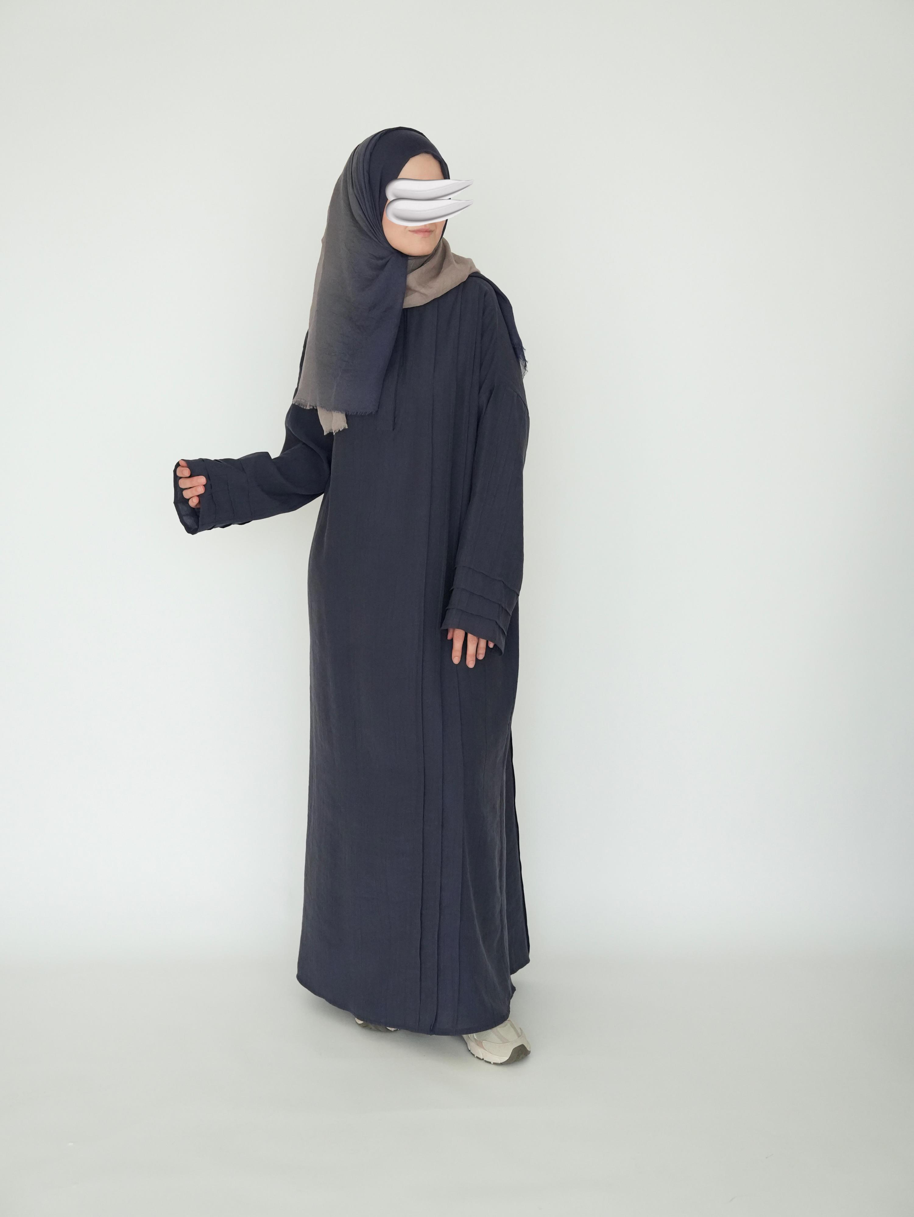 Nisa Nervürlü Elbise Lacivert