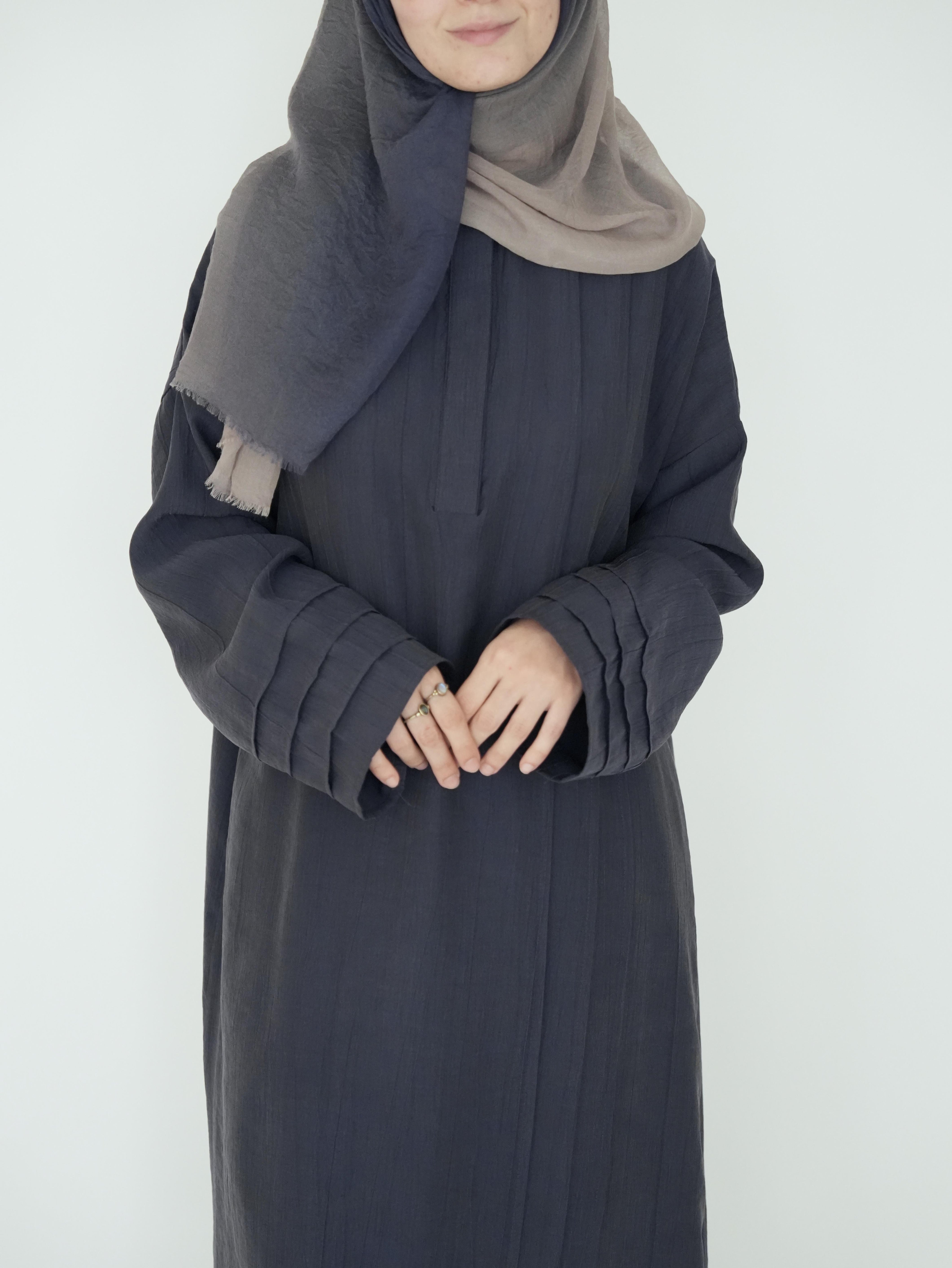 Nisa Nervürlü Elbise Lacivert