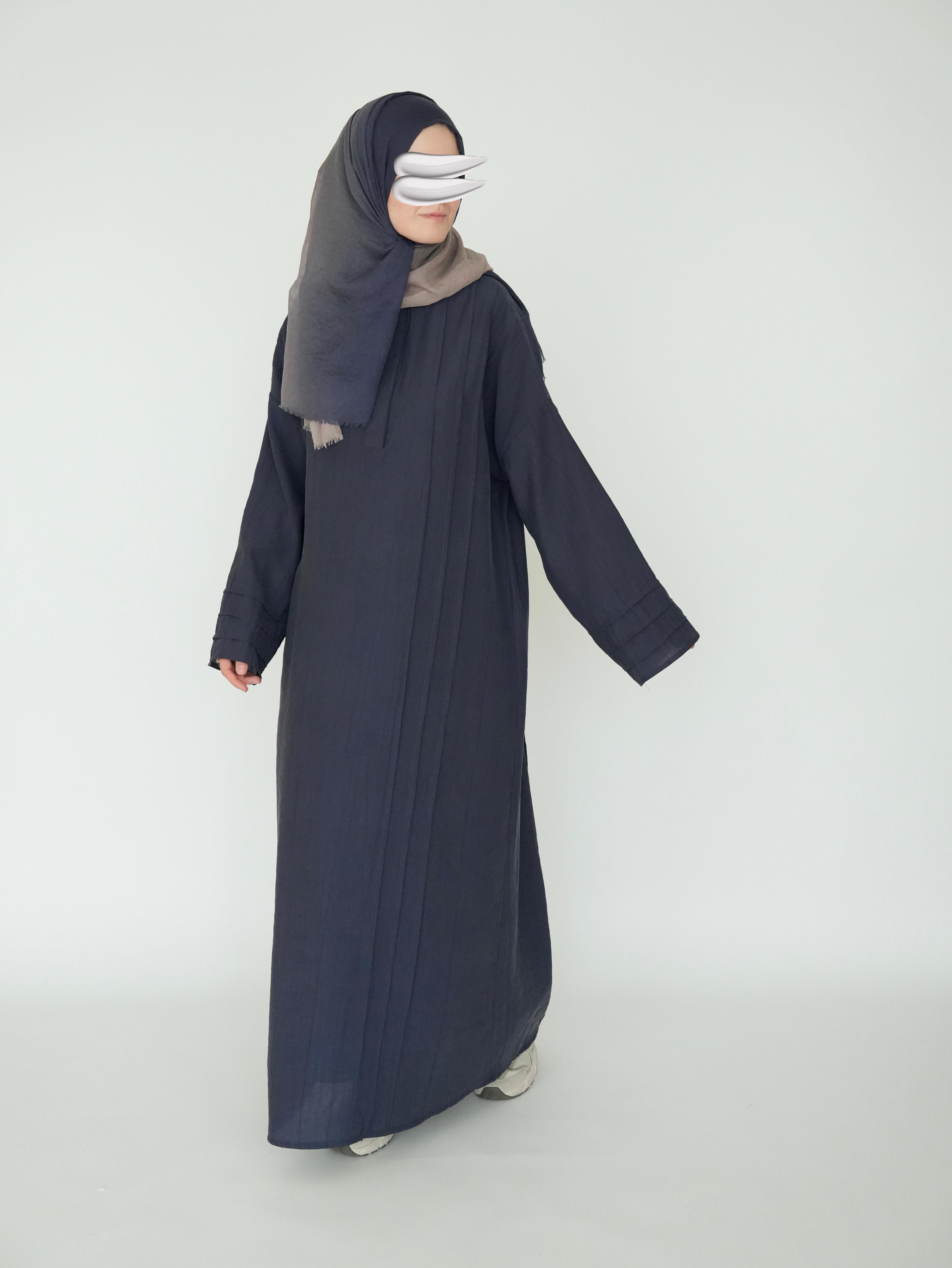 Nisa Nervürlü Elbise Lacivert