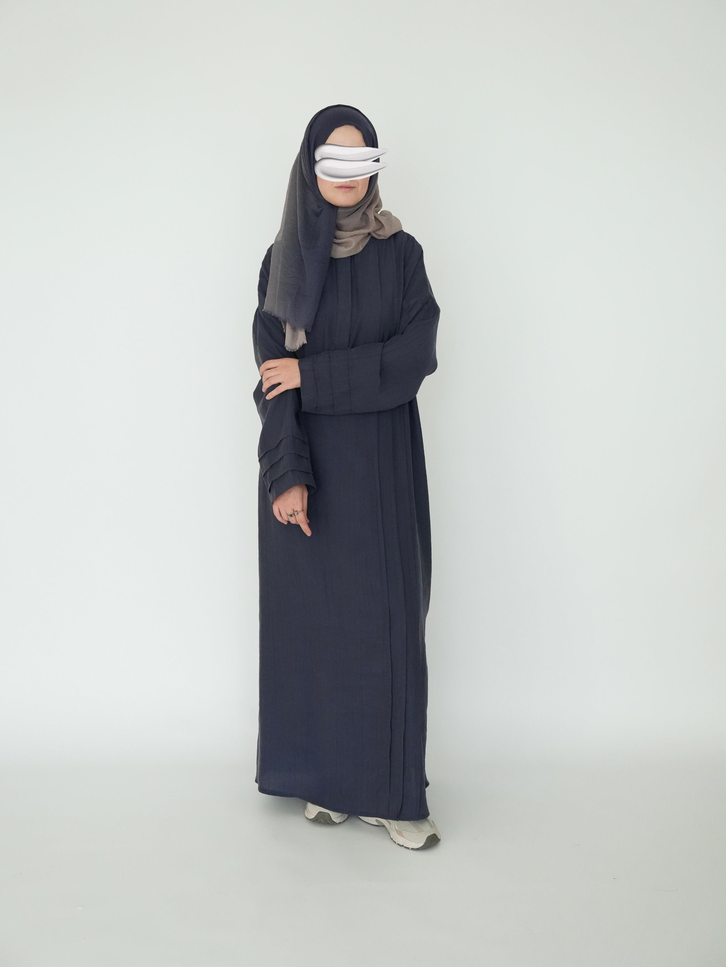 Nisa Nervürlü Elbise Lacivert