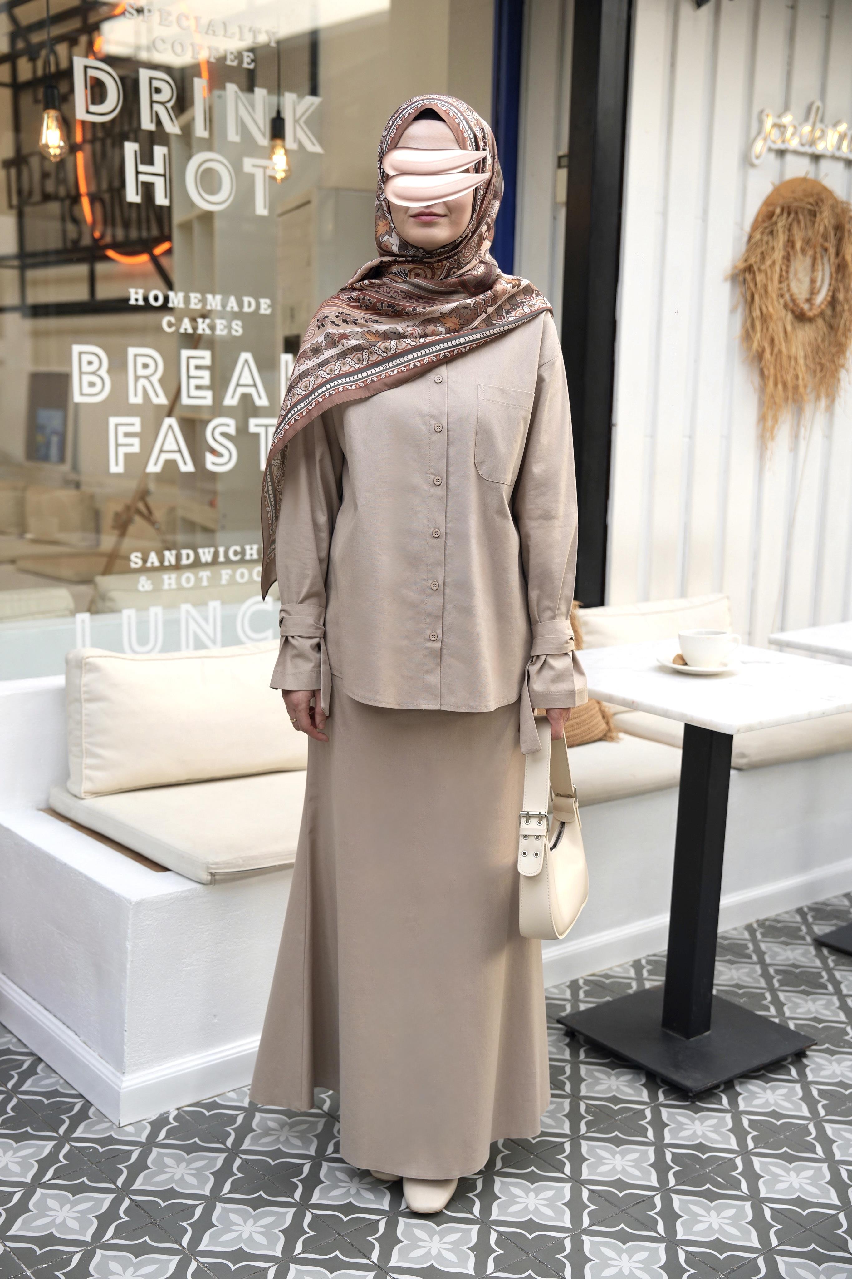 Pamuk Keten Etekli Takım Bej