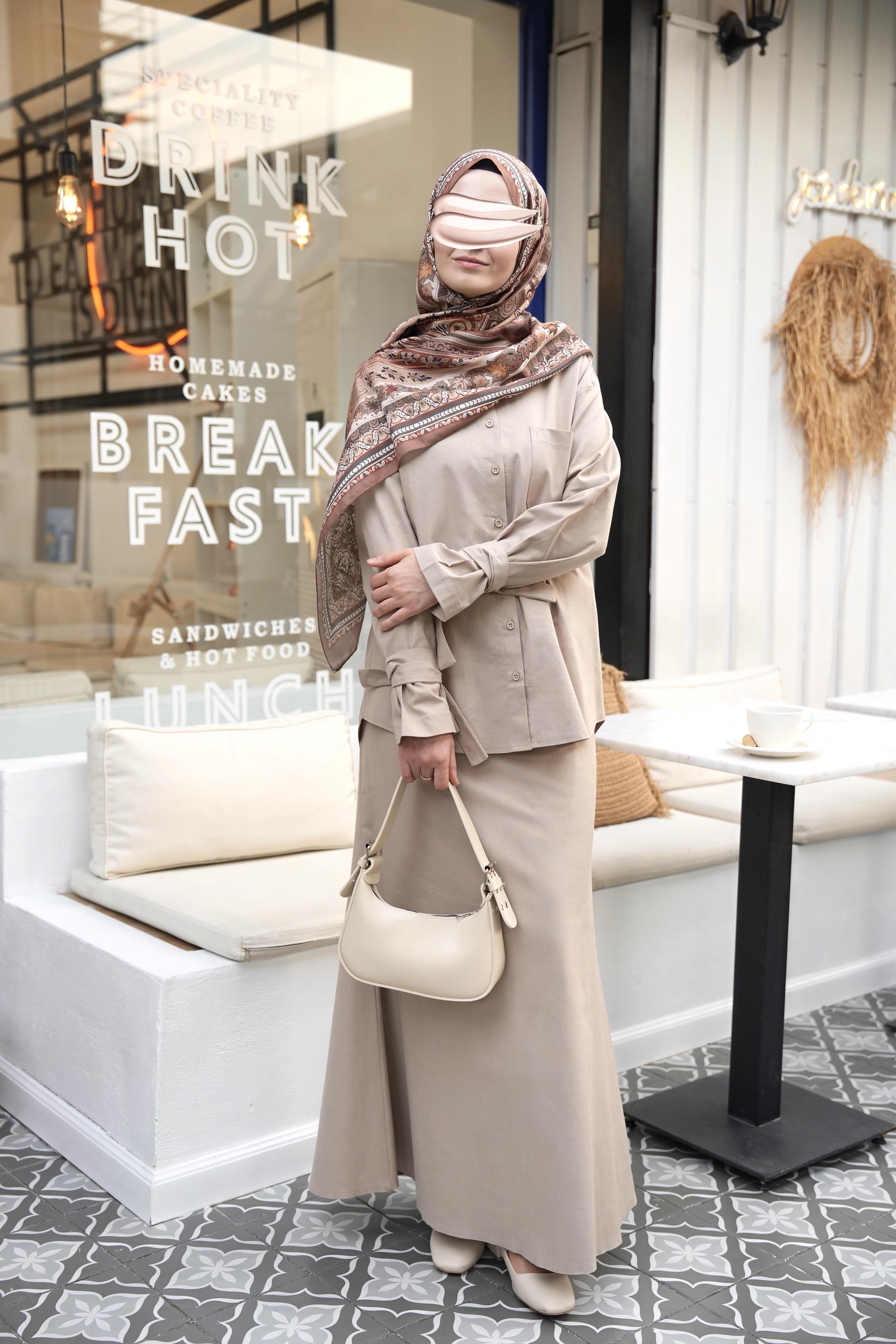 Pamuk Keten Etekli Takım Bej