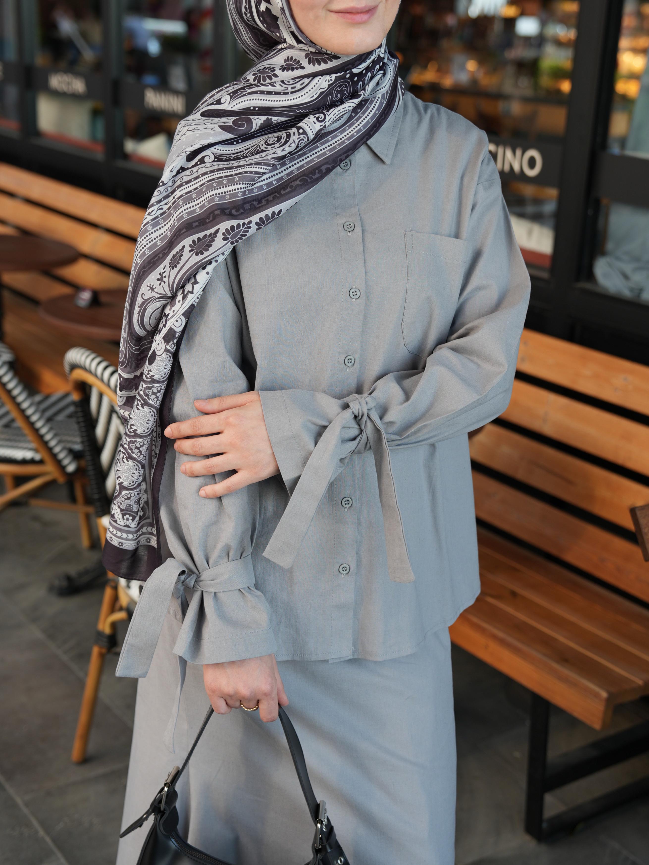 Pamuk Keten Etekli Takım Gri