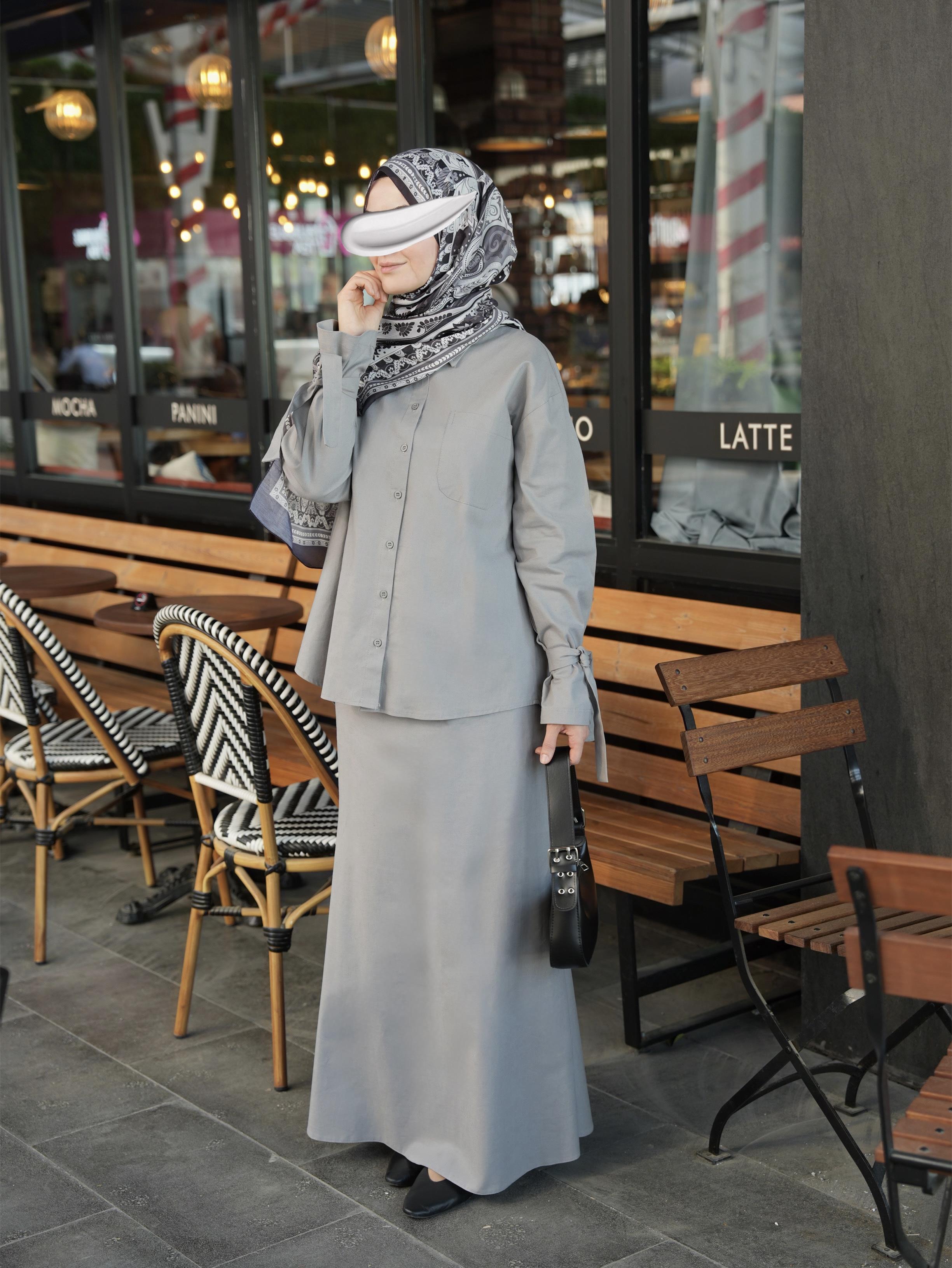 Pamuk Keten Etekli Takım Gri