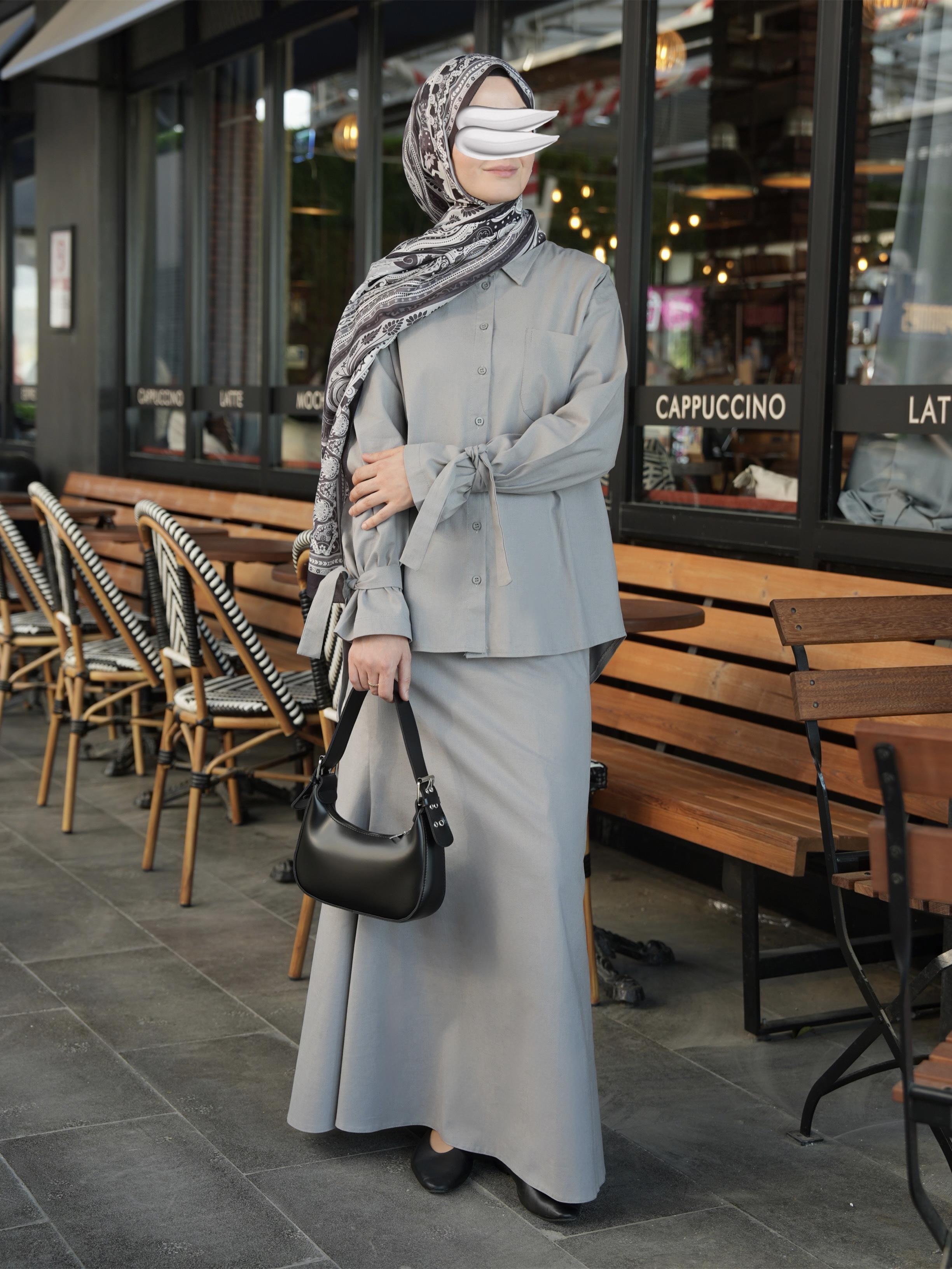 Pamuk Keten Etekli Takım Gri