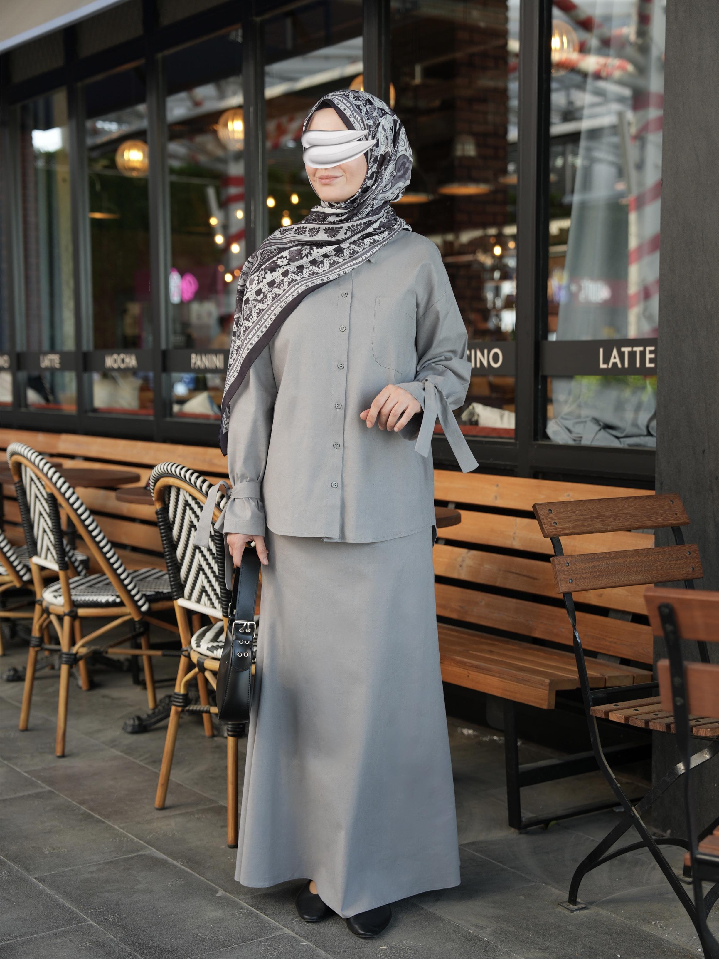 Pamuk Keten Etekli Takım Gri