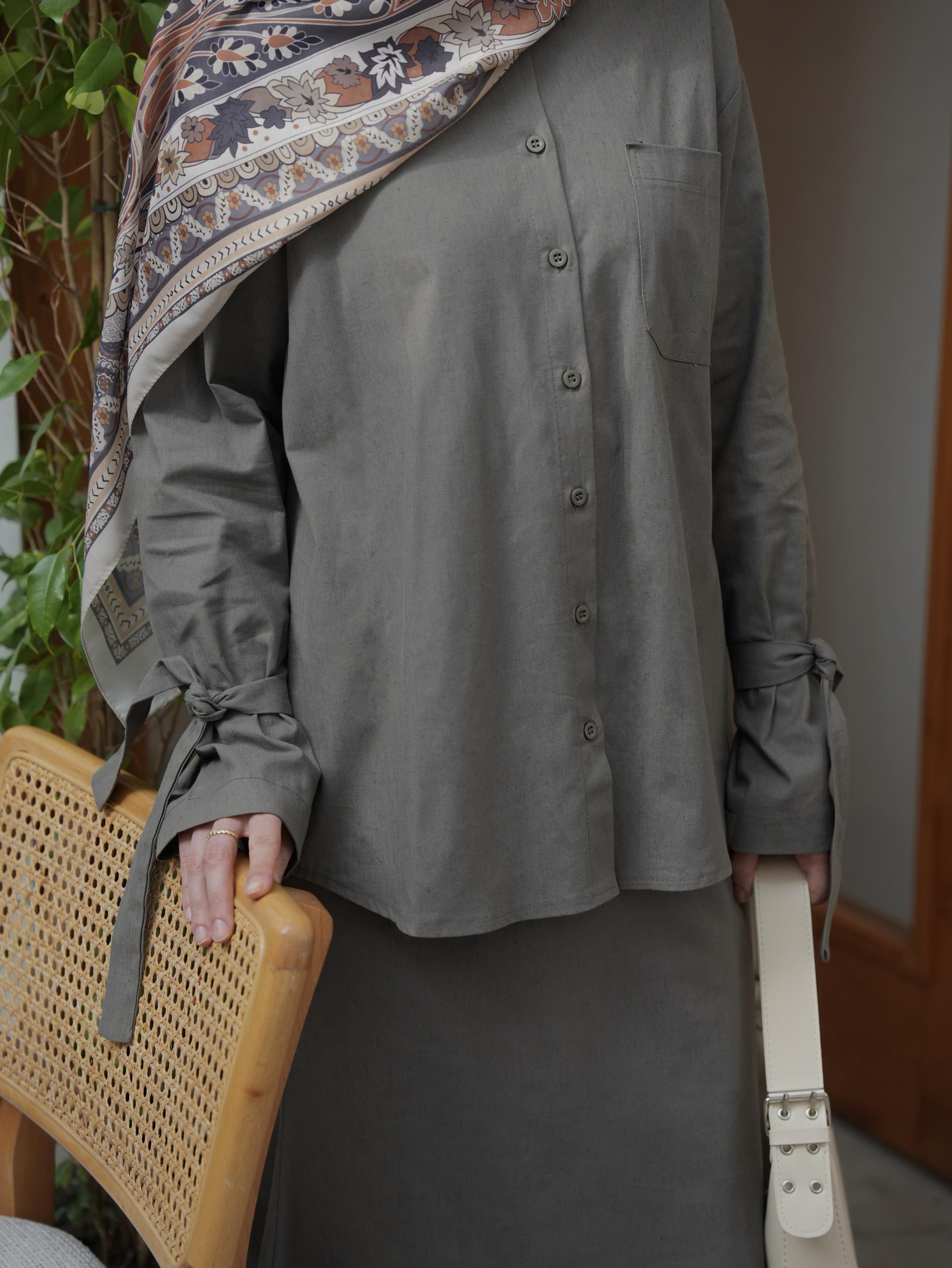 Pamuk Keten Etekli Takım Haki Yeşil