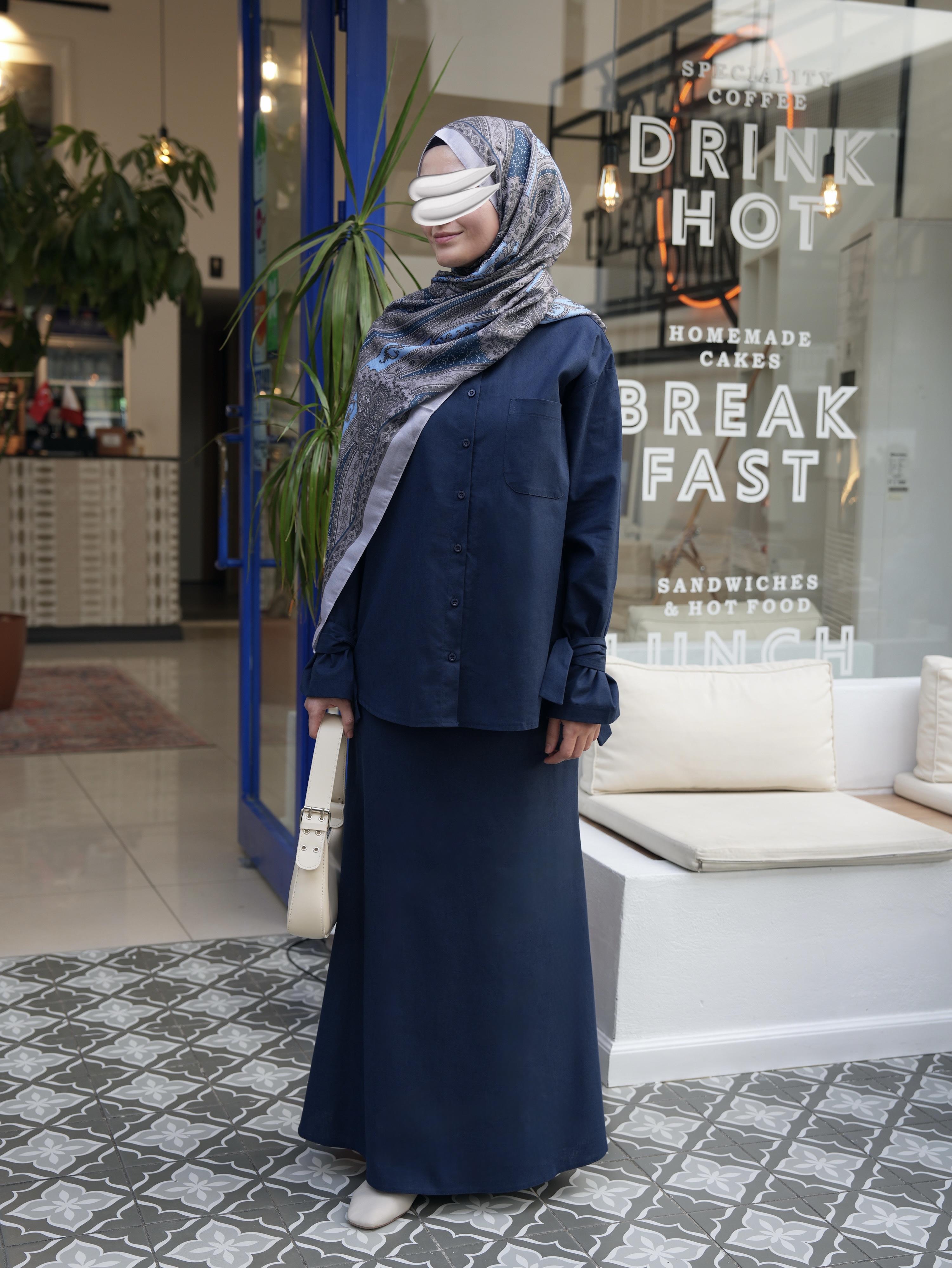 Pamuk Keten Etekli Takım Lacivert