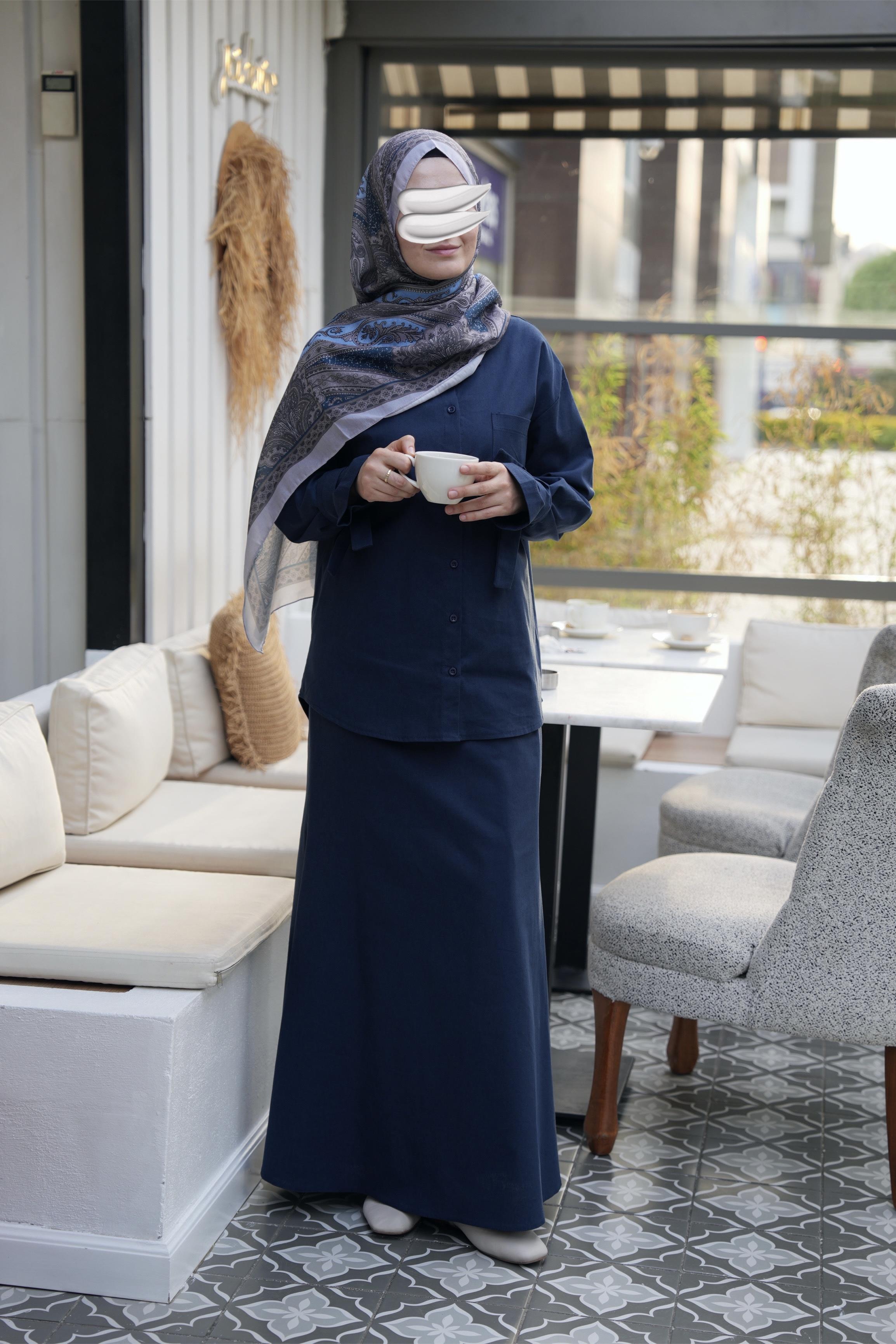 Pamuk Keten Etekli Takım Lacivert