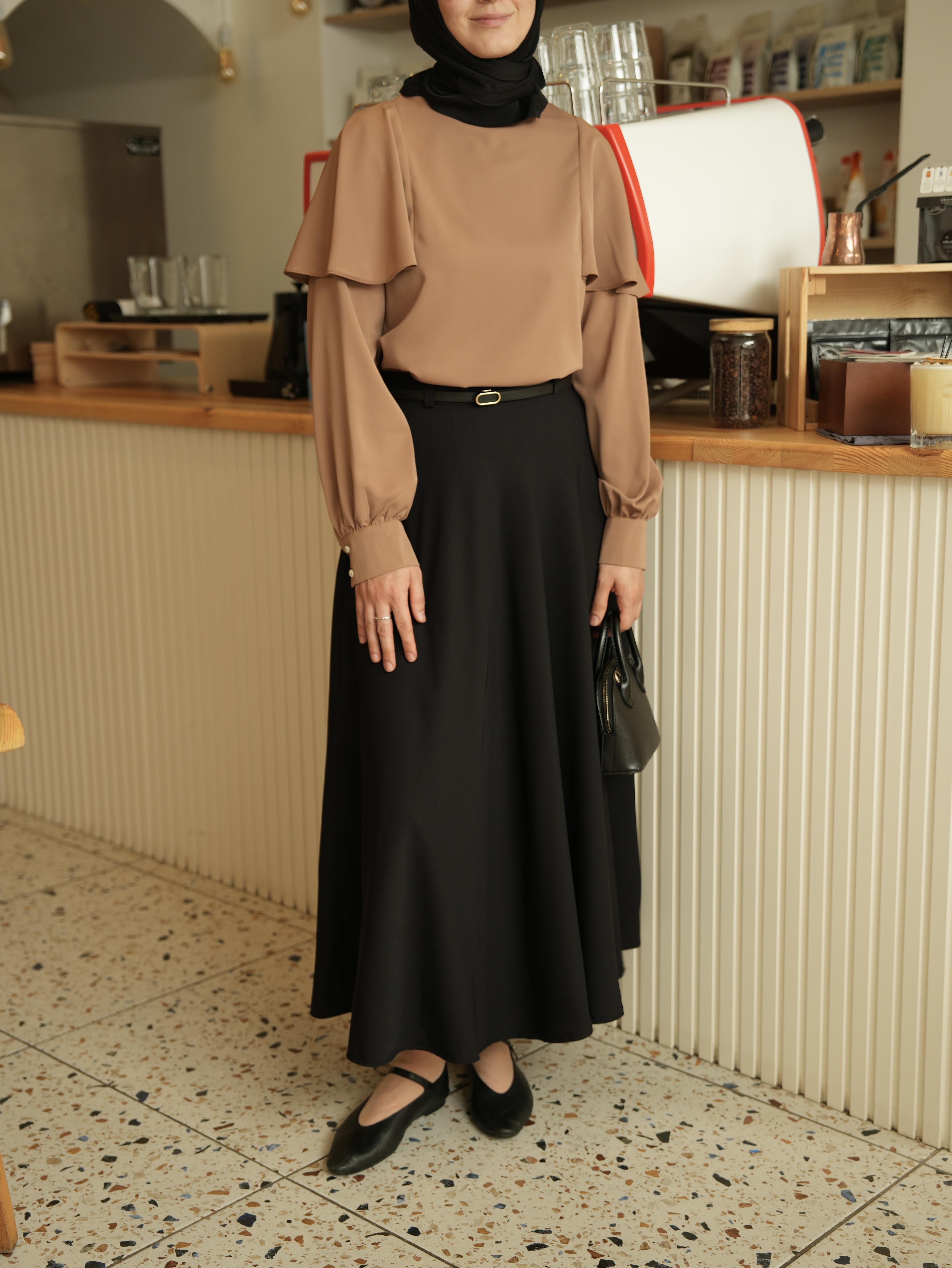 Pelerinli Bluz CAMEL