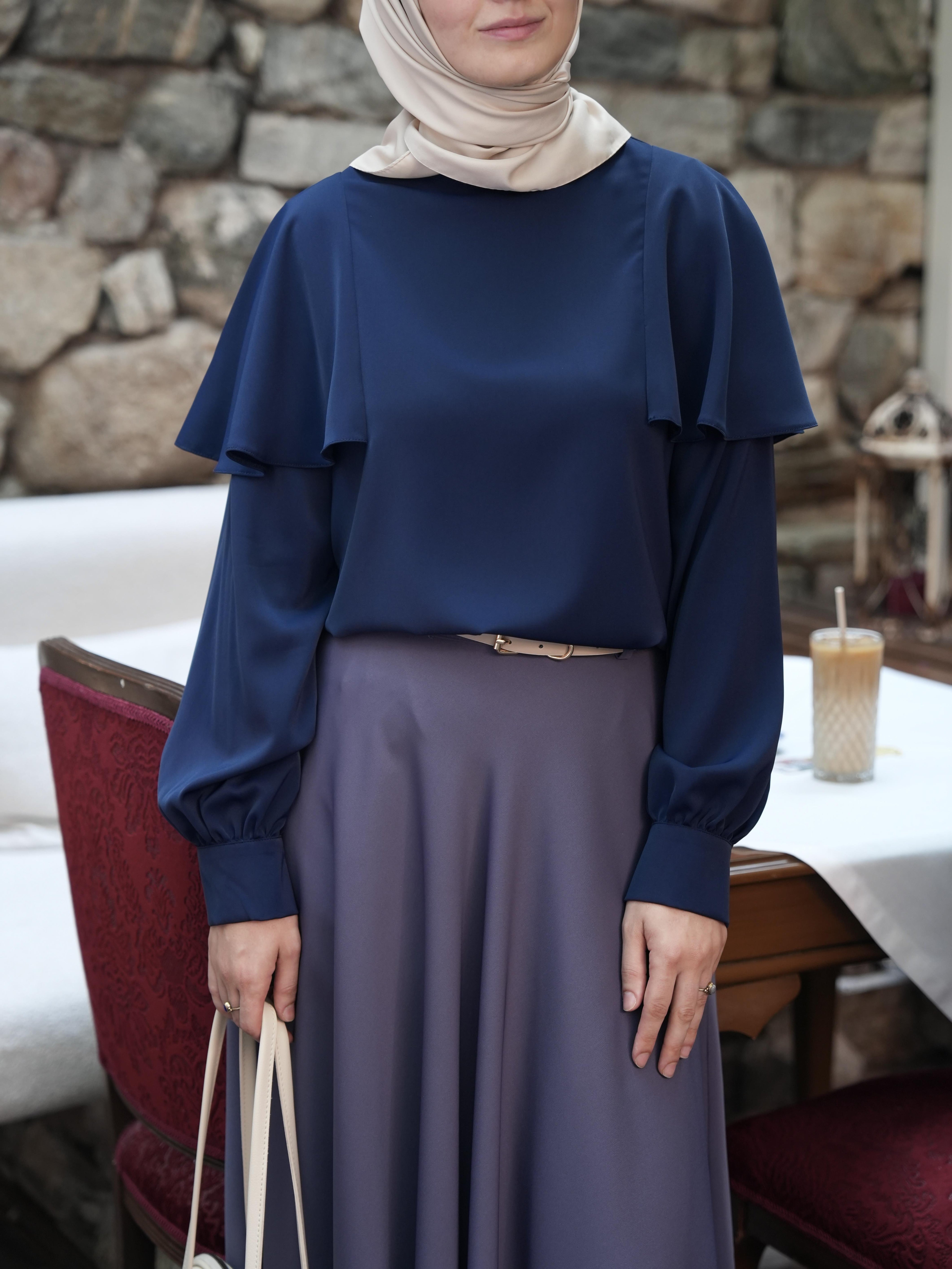 Pelerinli Bluz LACİVERT