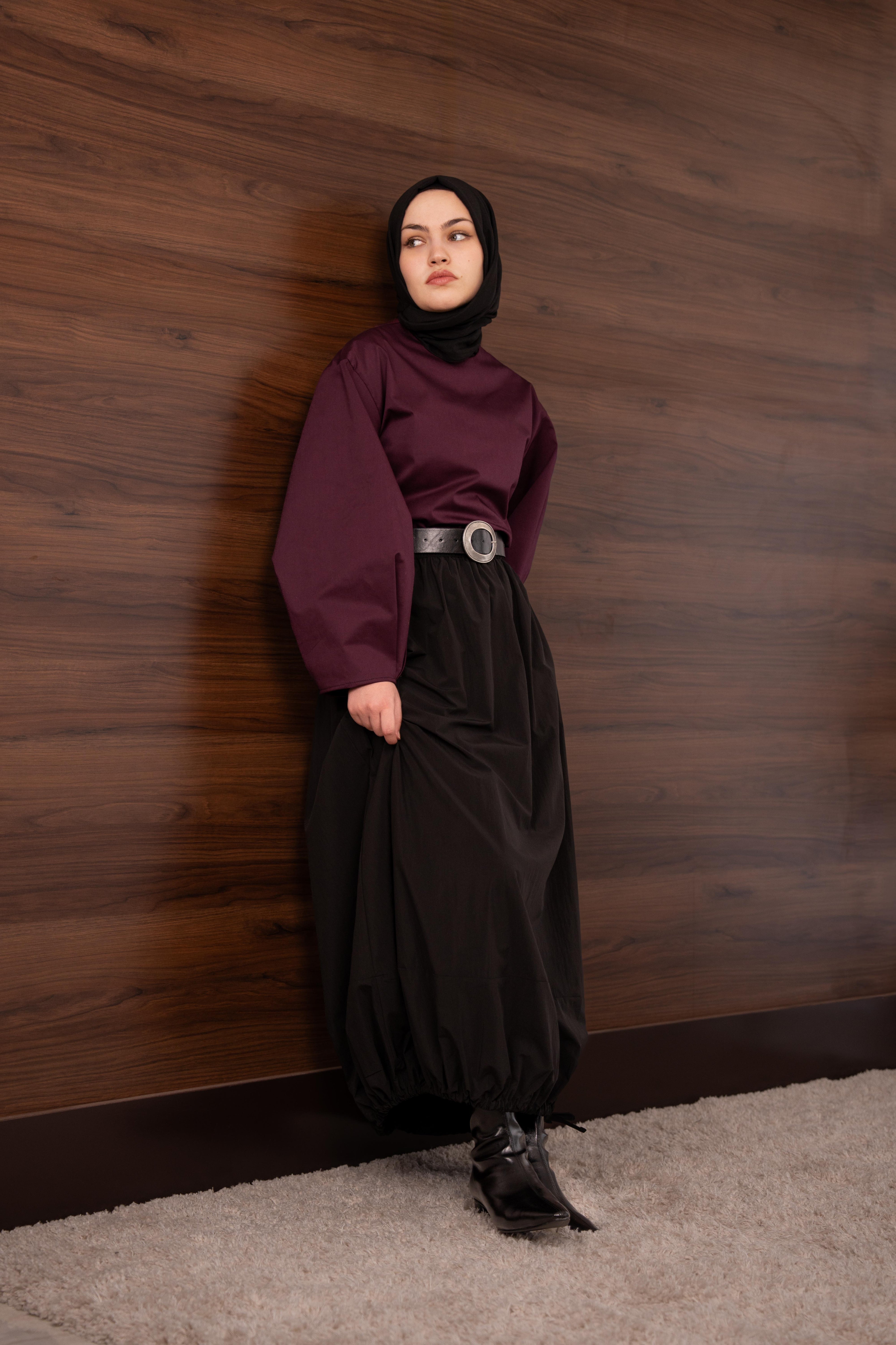 Pile Detaylı Balon Kol Bluz Cherry