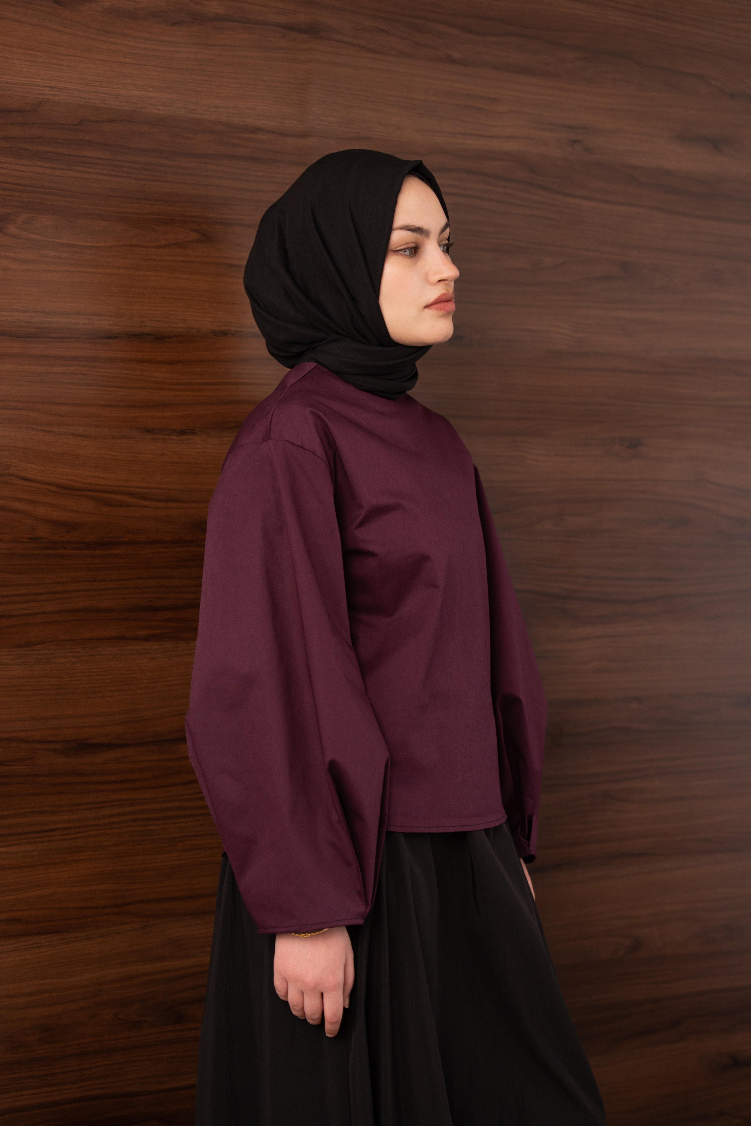 Pile Detaylı Balon Kol Bluz Cherry