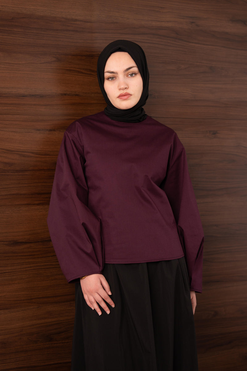 Pile Detaylı Balon Kol Bluz Cherry