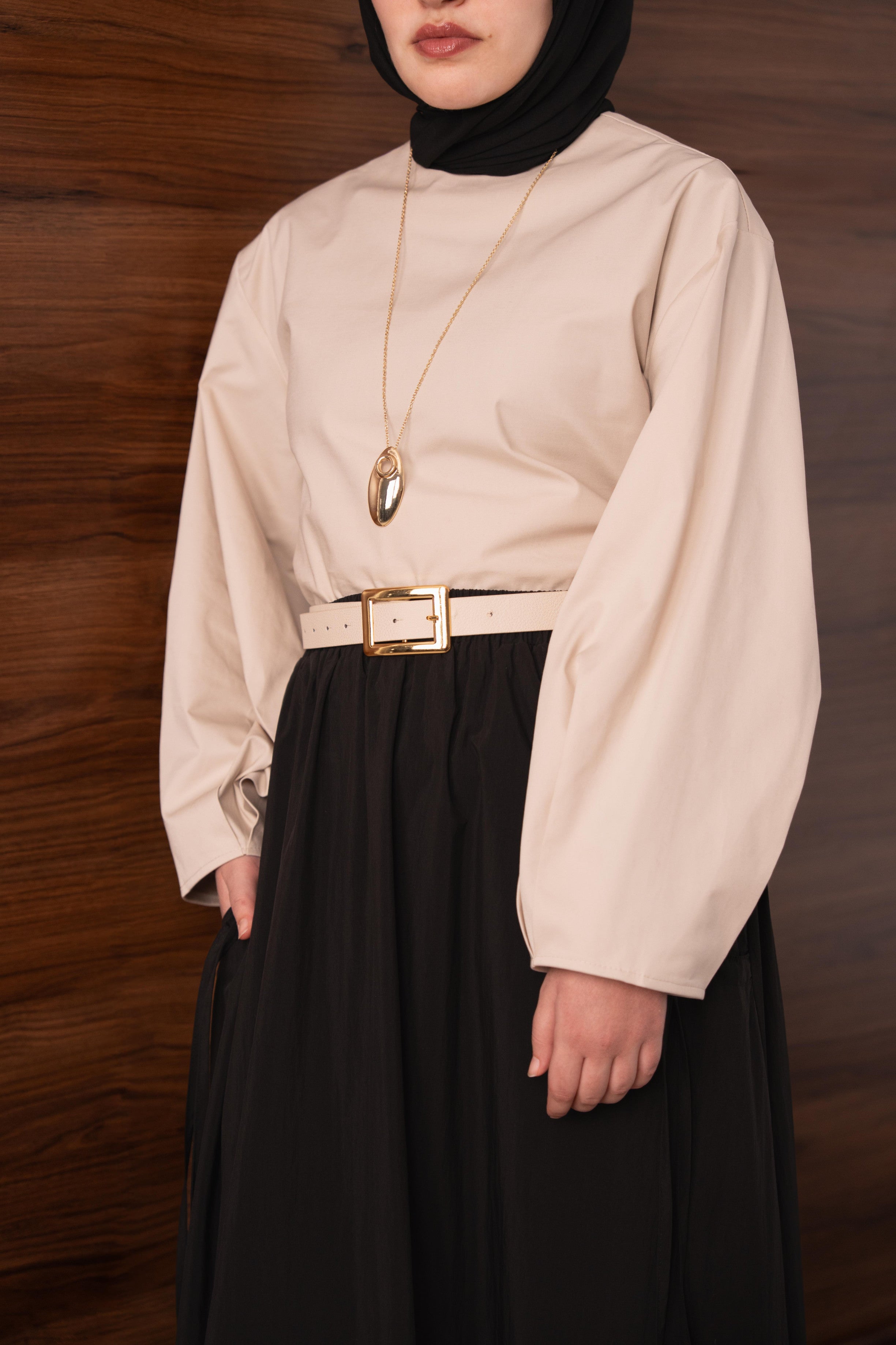 Pile Detaylı Balon Kol Bluz KREM