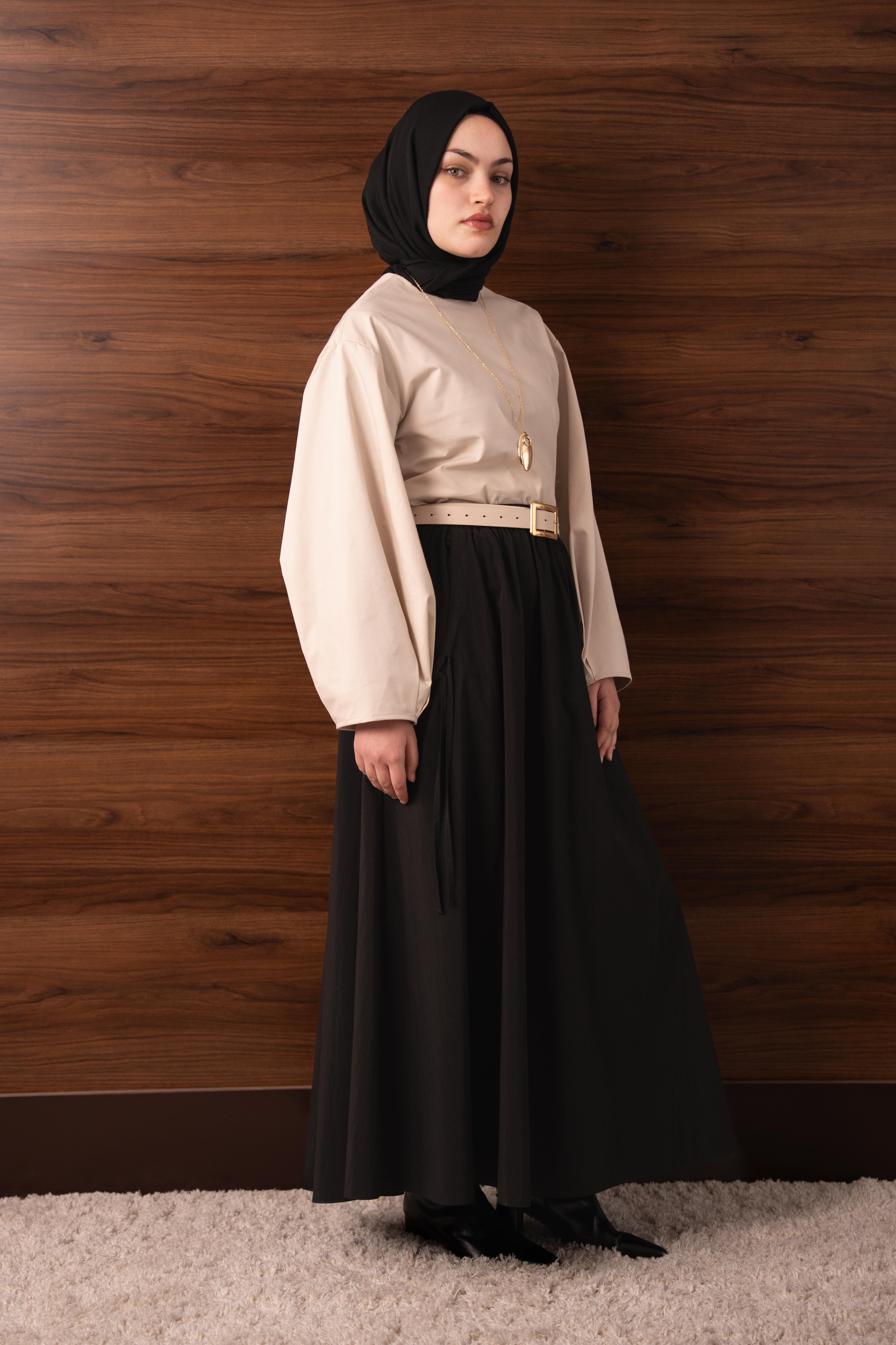 Pile Detaylı Balon Kol Bluz KREM