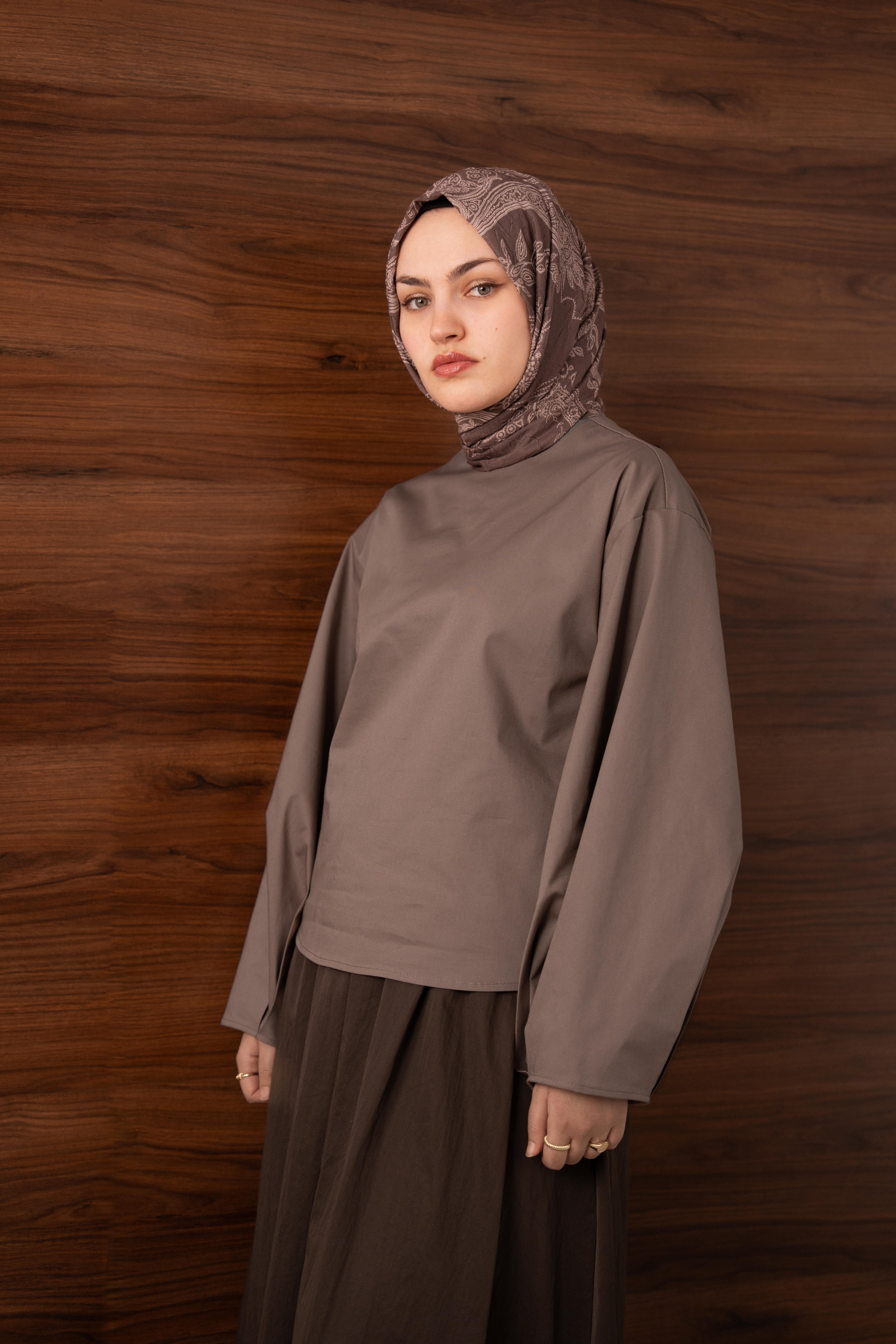 Pile Detaylı Balon Kol Bluz Vizon