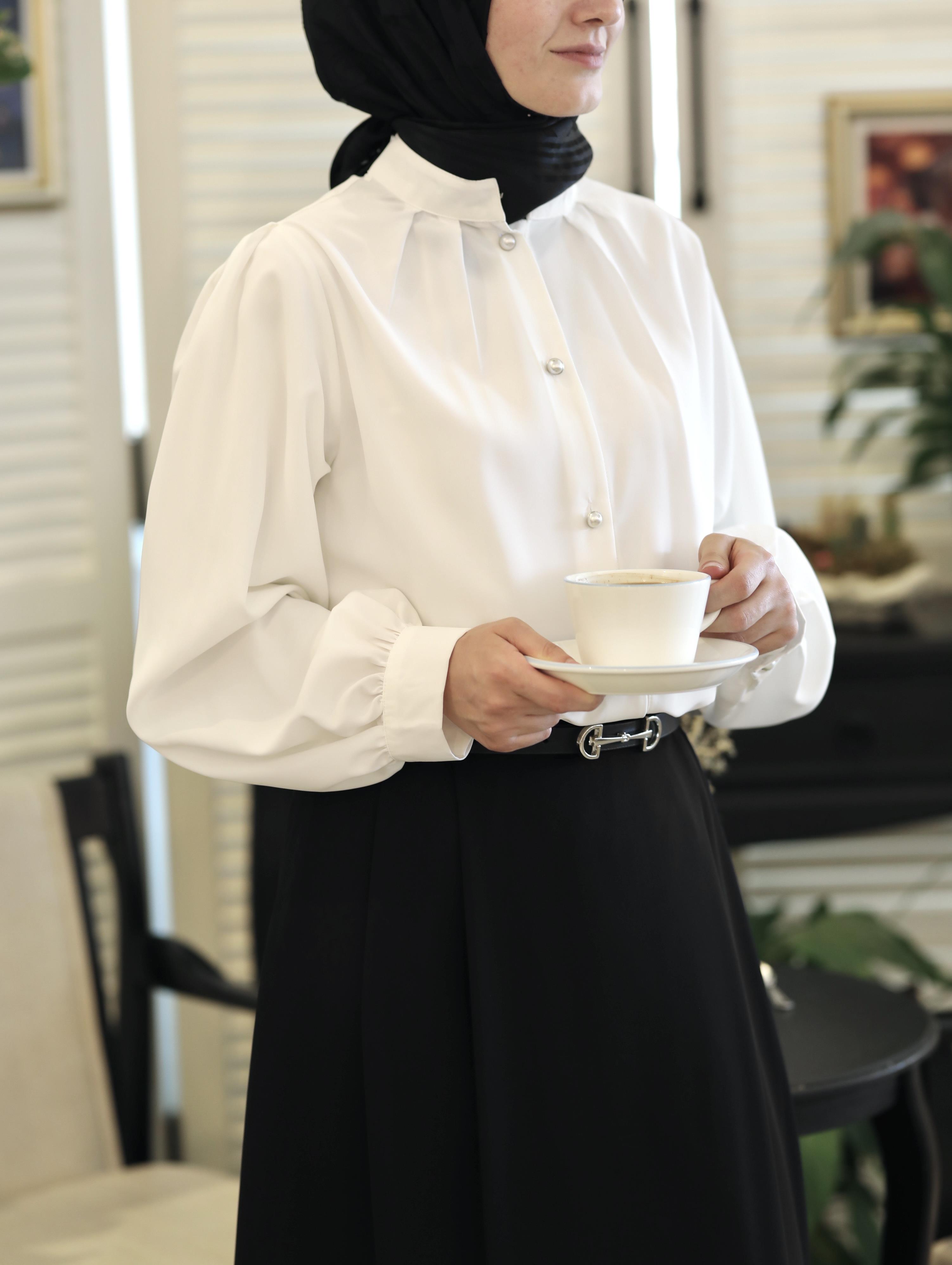 Pile Detaylı Gömlek BEYAZ