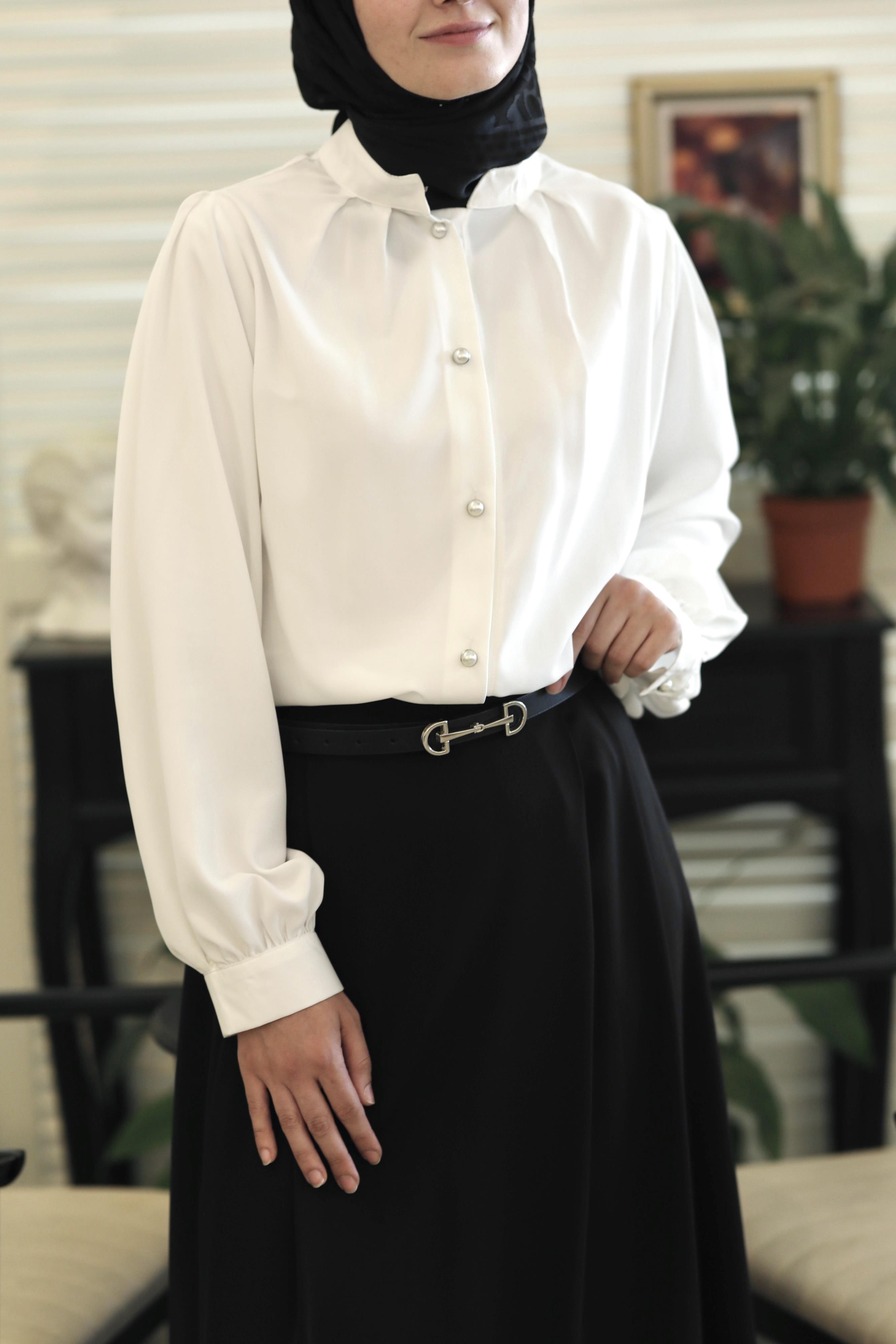 Pile Detaylı Gömlek BEYAZ