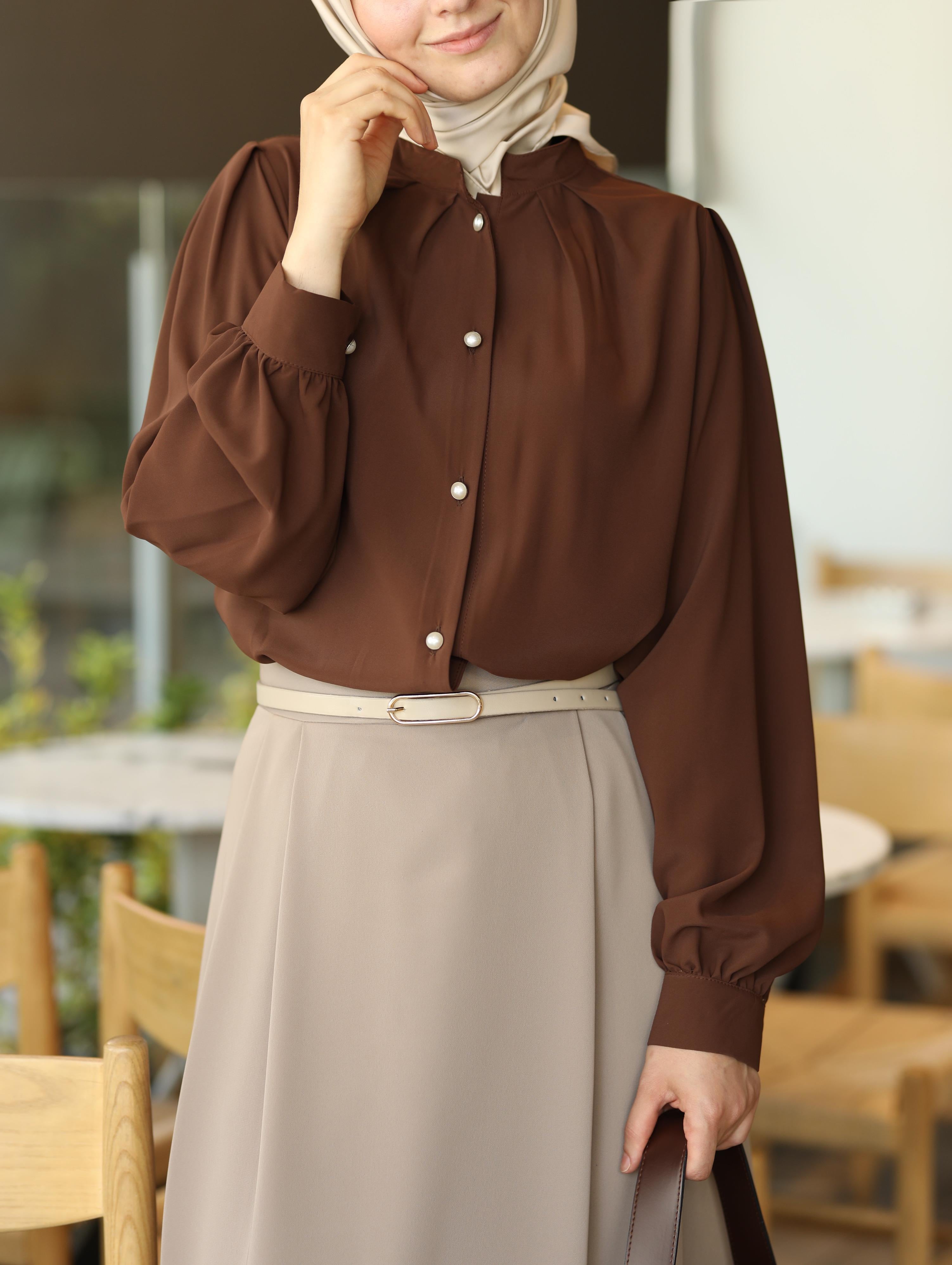 Pile Detaylı Gömlek KAHVERENGİ
