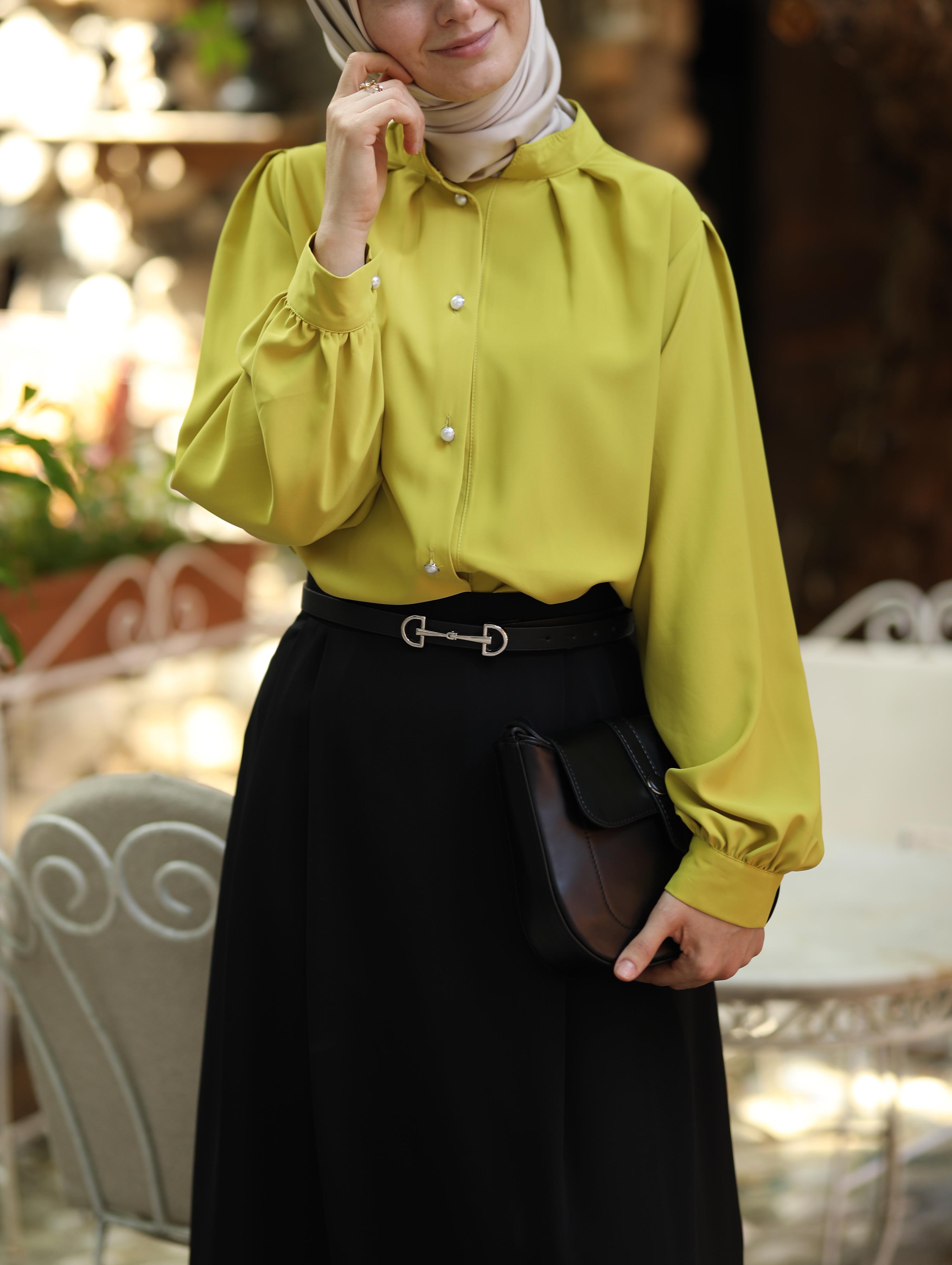 Pile Detaylı Gömlek YAĞ YEŞİLİ