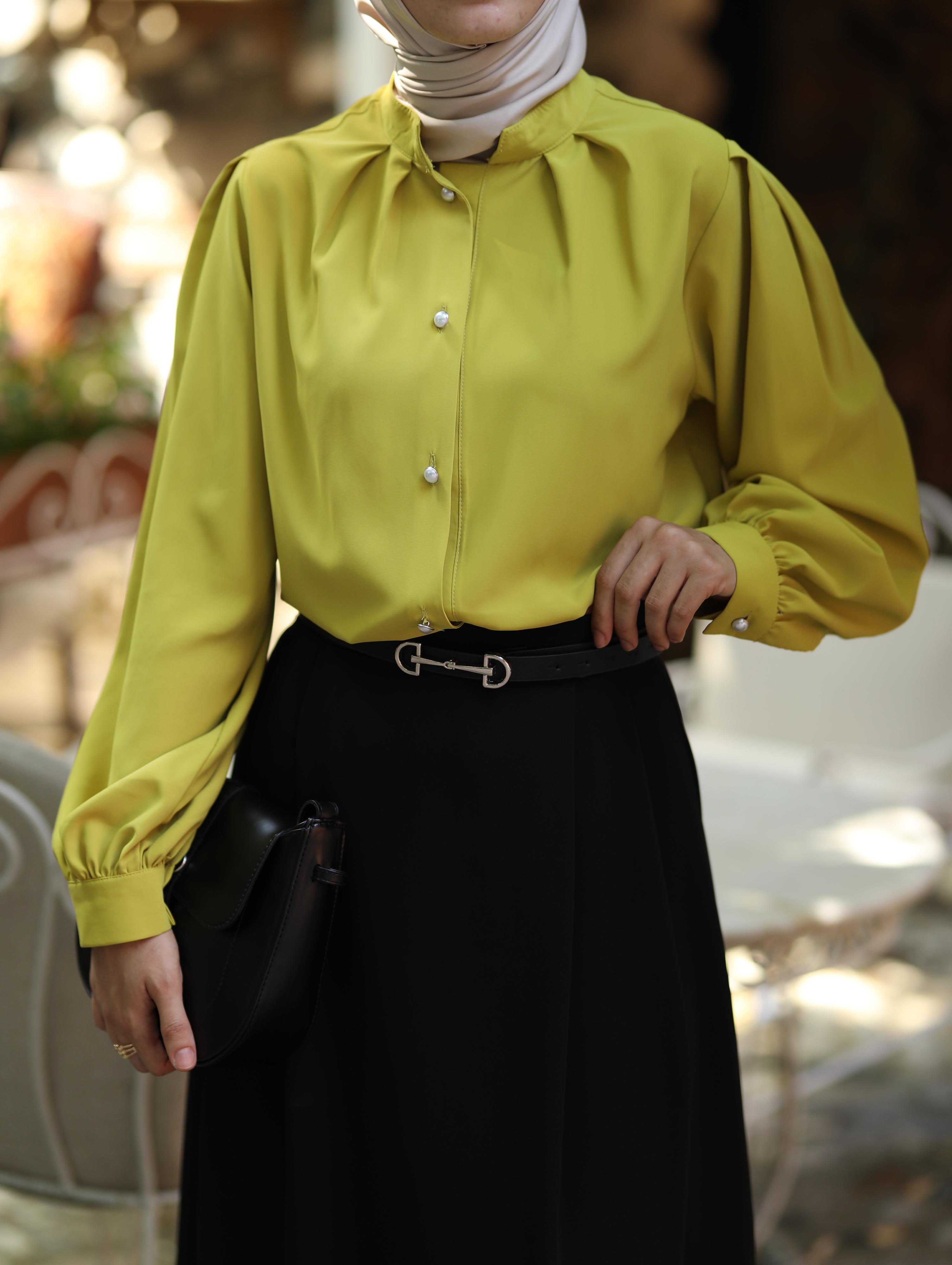 Pile Detaylı Gömlek YAĞ YEŞİLİ